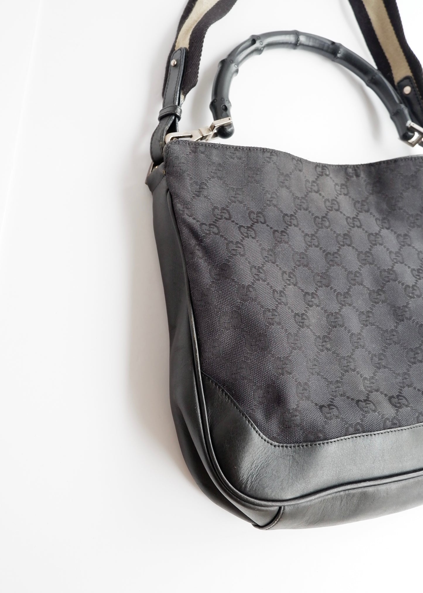 Authentic Preowned Gucci Black GG Canvas Two Strap Shoulder Bag