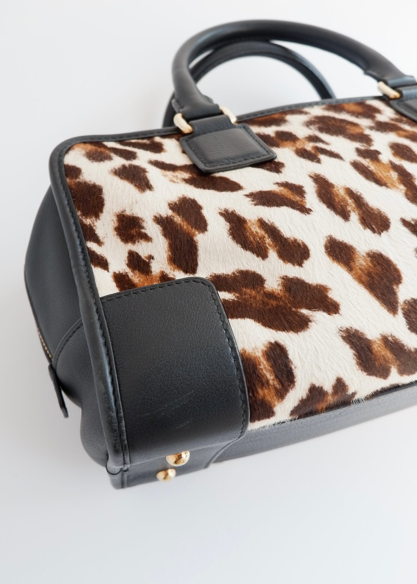 Authentic Preowned Loewe Black/Animal Print Pony Hair Amazona Bag