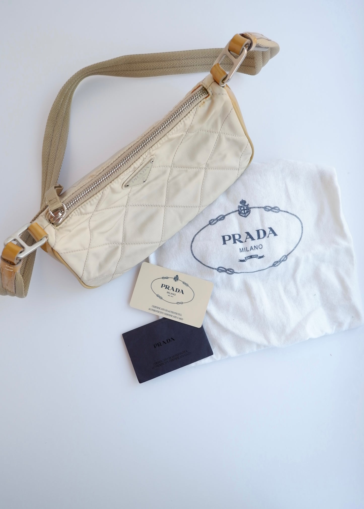 Authentic Preowned Prada Beige Quilted Nylon Crossbody Bag