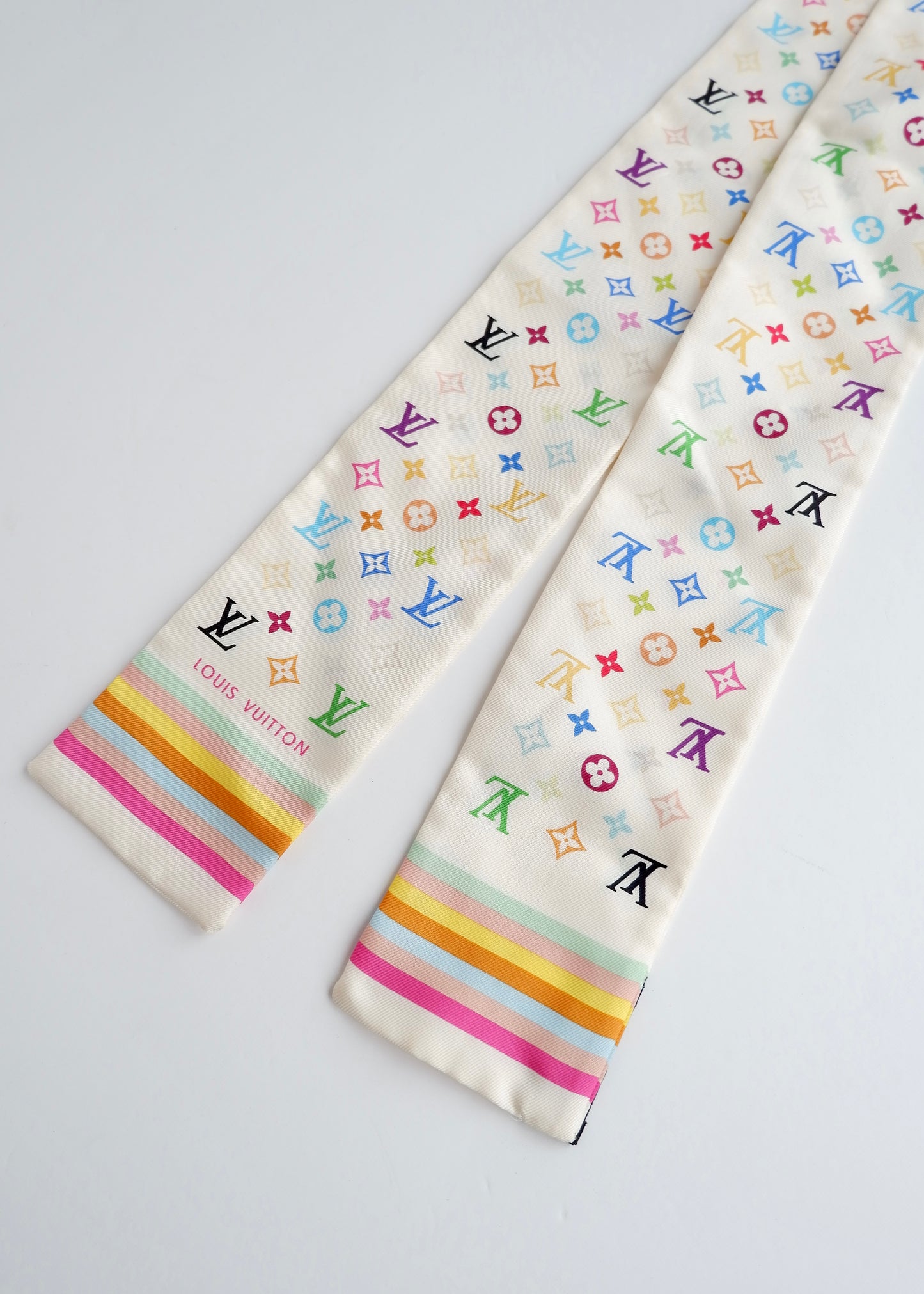 Authentic Preowned Louis Vuitton Monogram Multicolored Takashi Murakami Silk Scarf