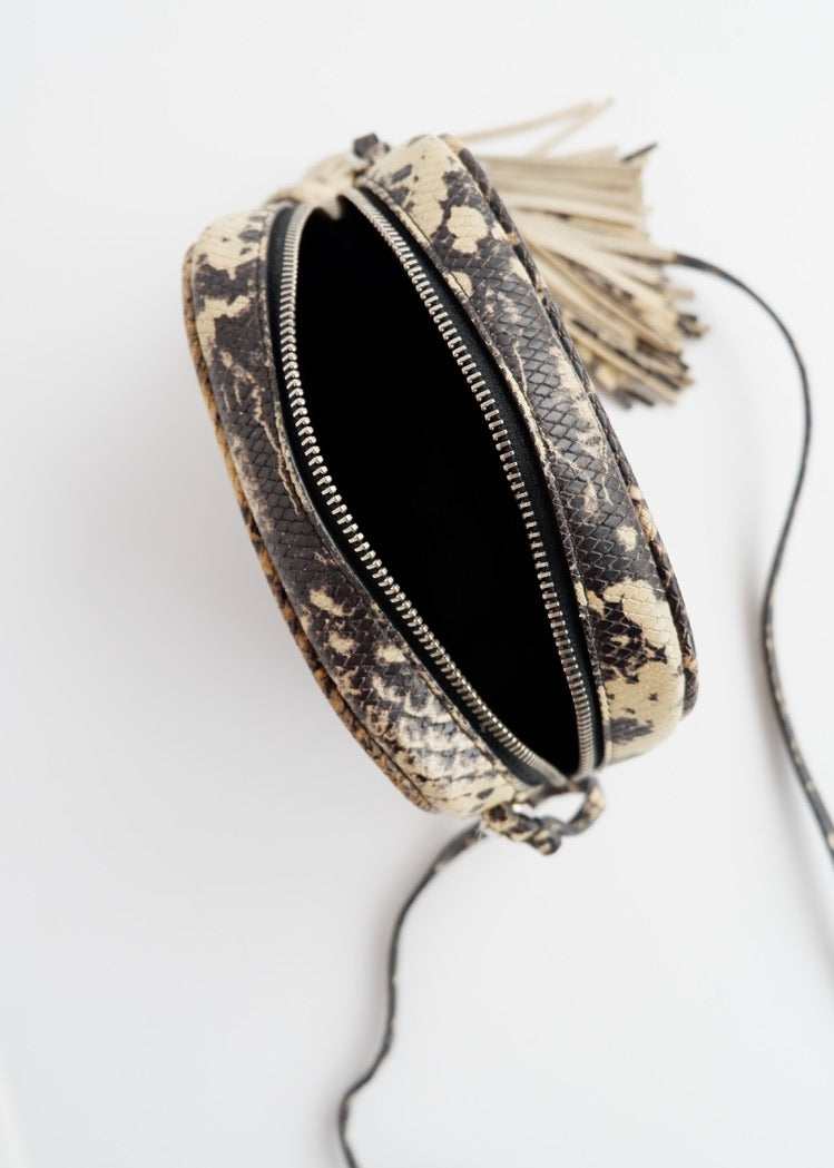 Authentic Preowned Saint Laurent YSL Python Print Small Tassel Crossbody Bag