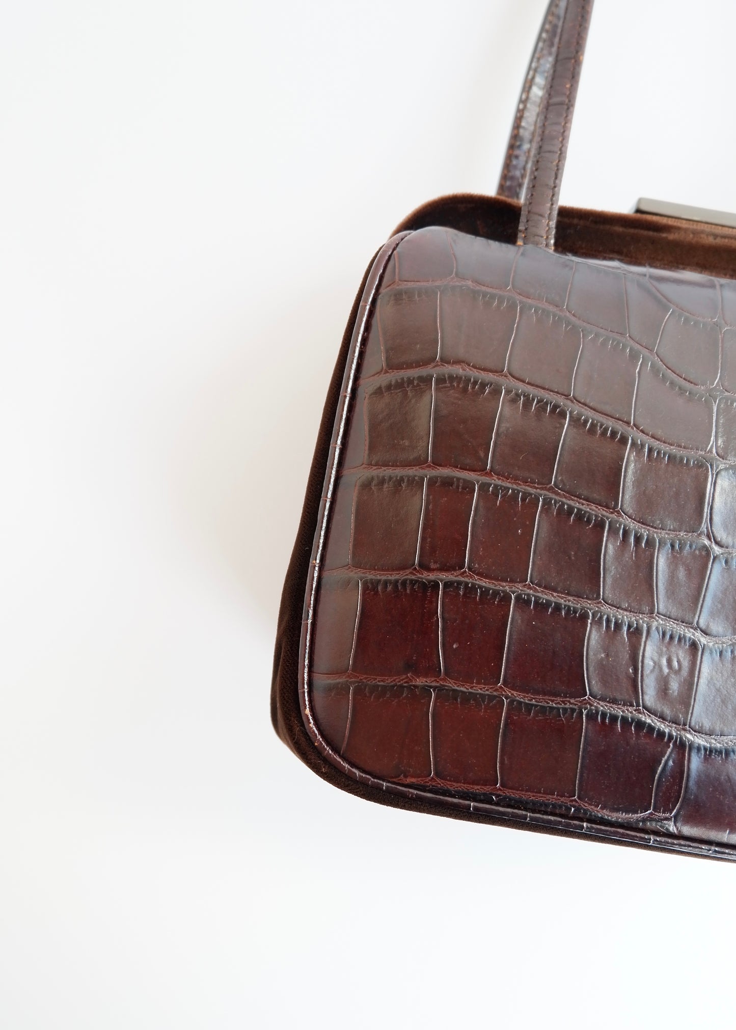 Authentic Preowned Vintage Prada Brown Leather/Velvet Top Handle Bag