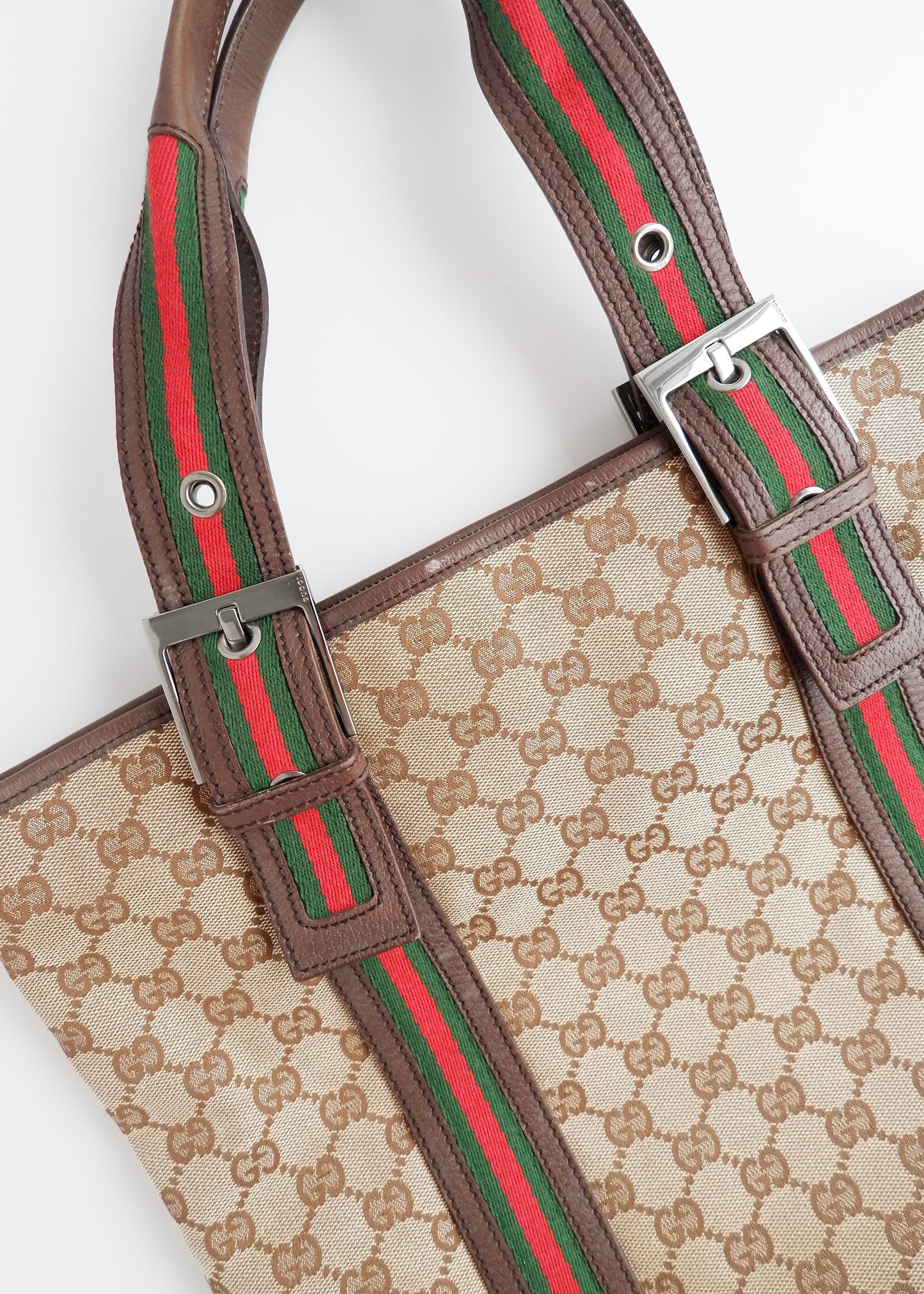 Authentic Preowned Gucci GG Cavnas Sherry Line Tote Bag