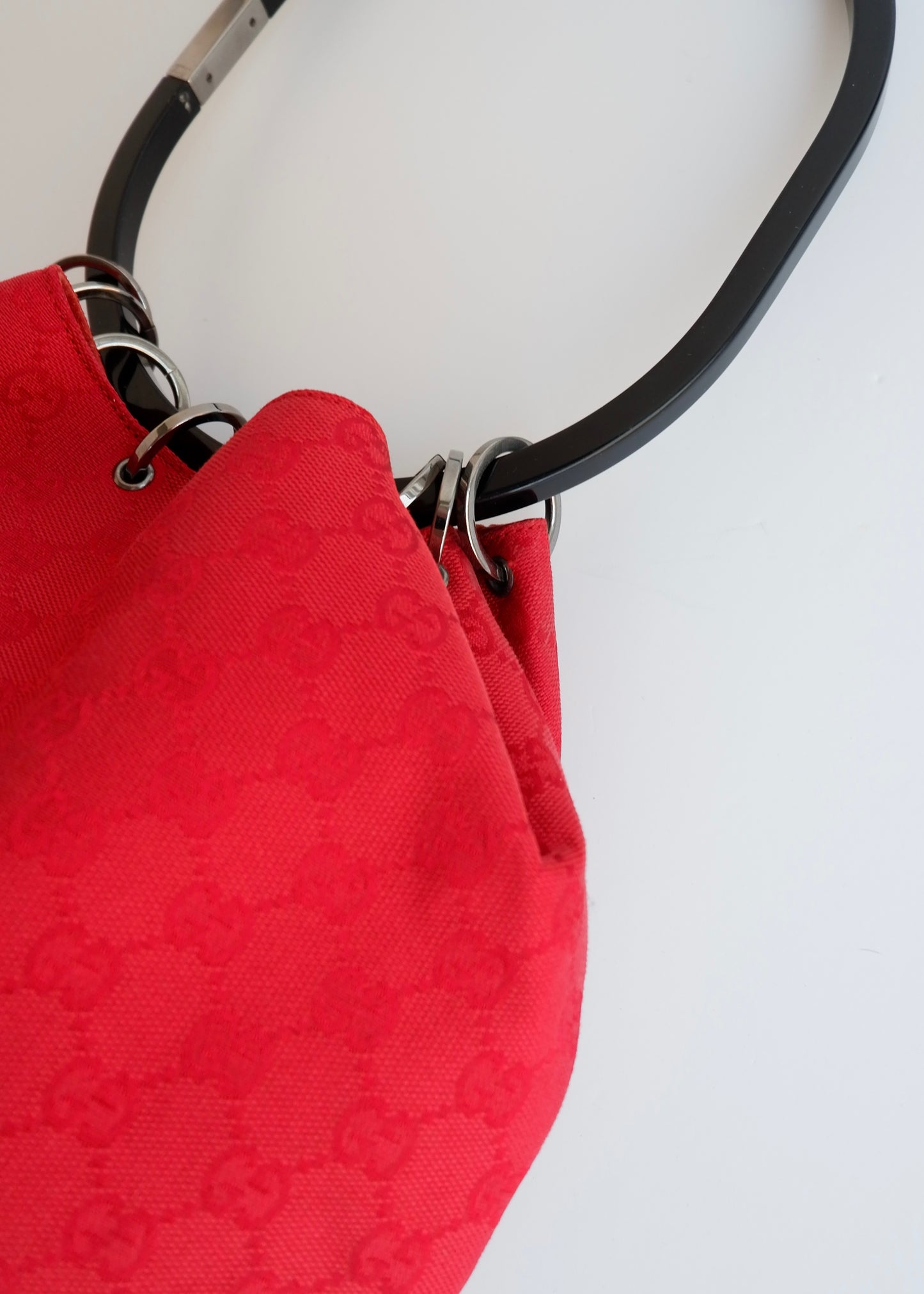 Authentic Preowned Gucci Red GG Canvas Hoop Shoulder Bag