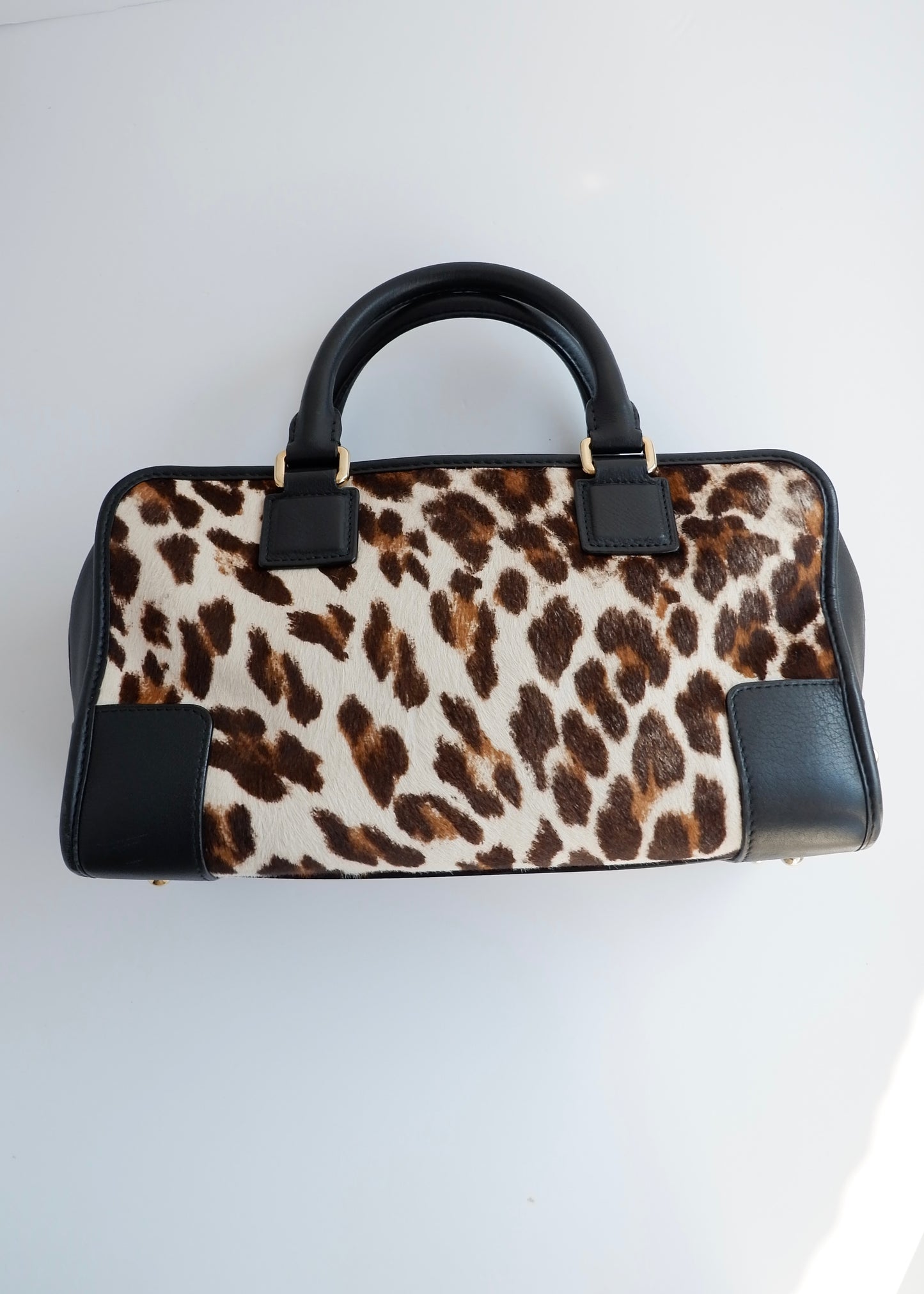 Authentic Preowned Loewe Black/Animal Print Pony Hair Amazona Bag
