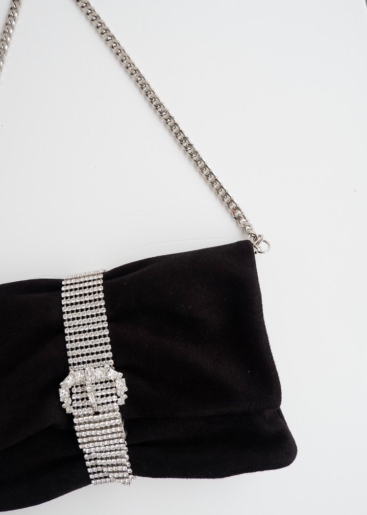 Authentic Preowned Jimmy Choo Black Suede/Crystal Embellished Evening Bag