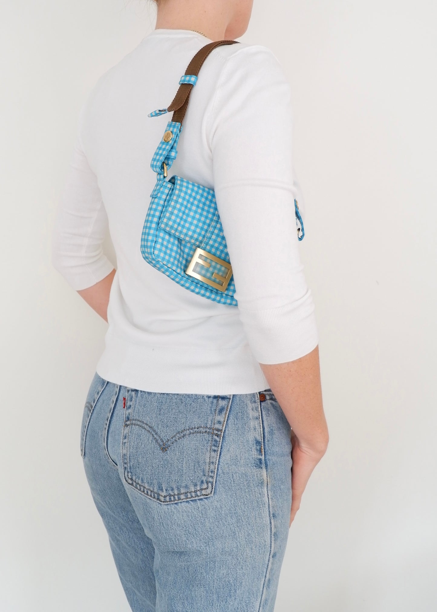 Authentic Preowned Fendi Blue Gingham Nylon Two Way Bag