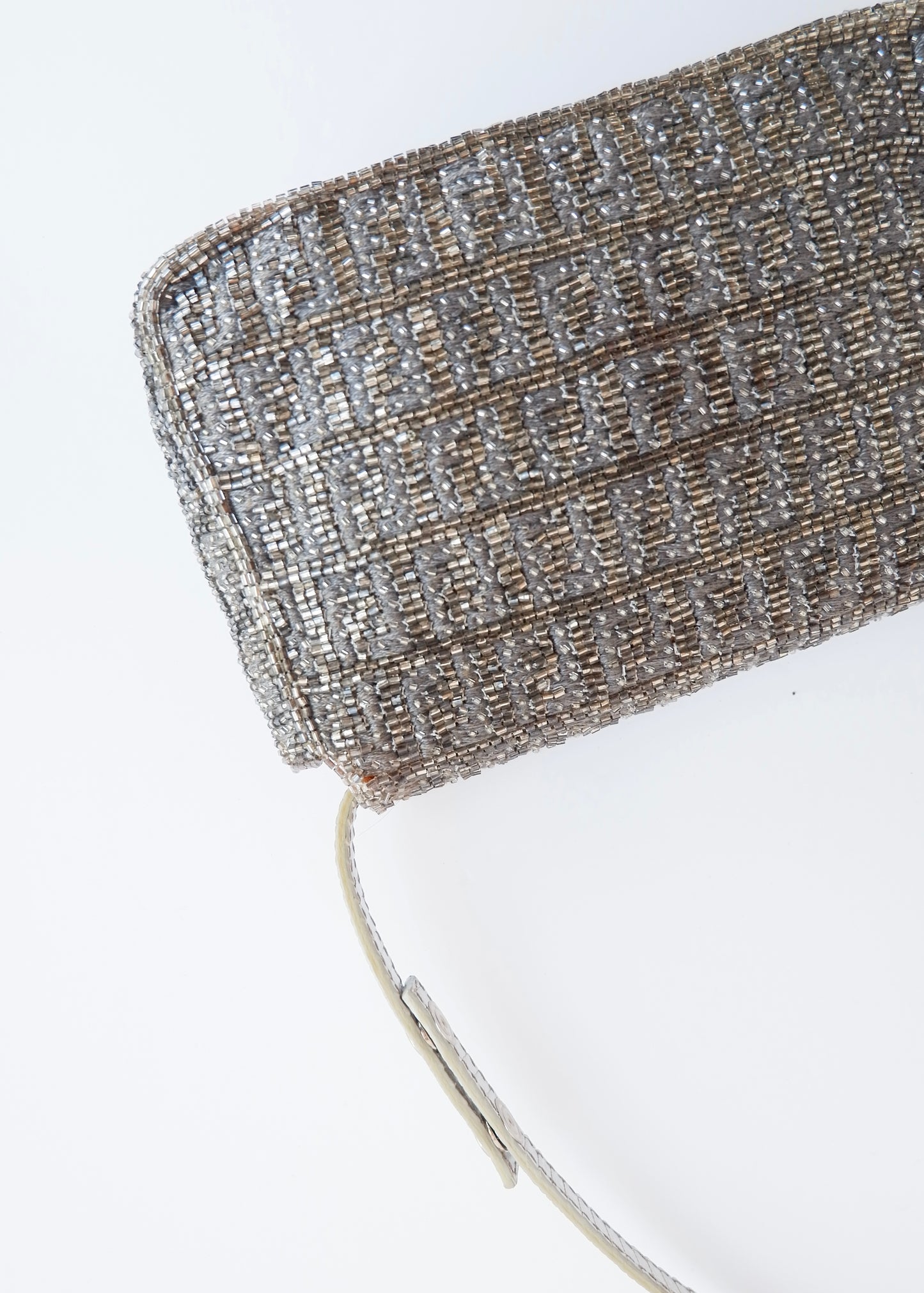 Authentic Preowned Vintage Fendi Silver FF Zucchino Beaded Small Baguette Shoulder Bag