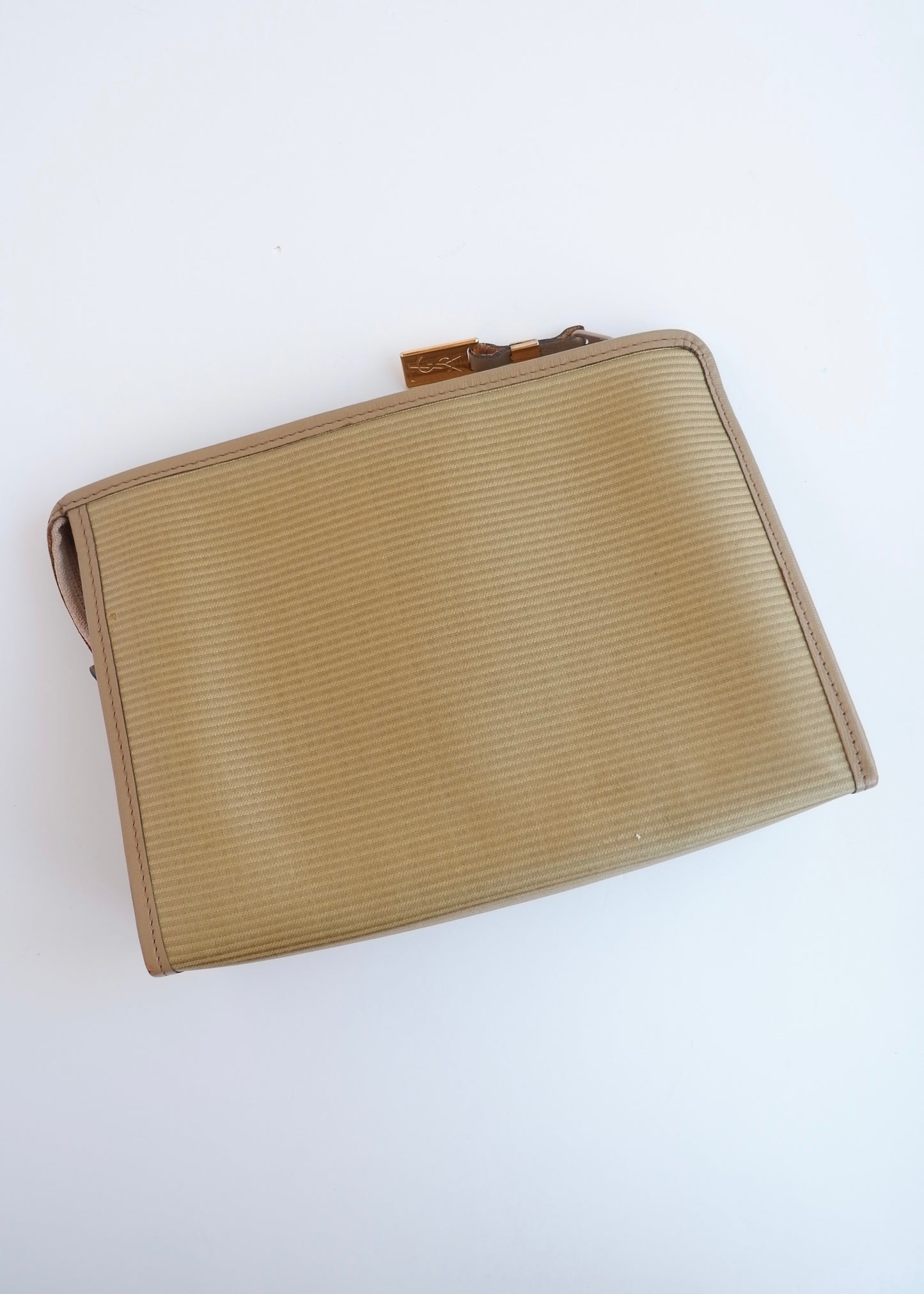 Authentic Preowned Vintage YSL Yves Saint Laurent Beige Coated Canvas Pouch