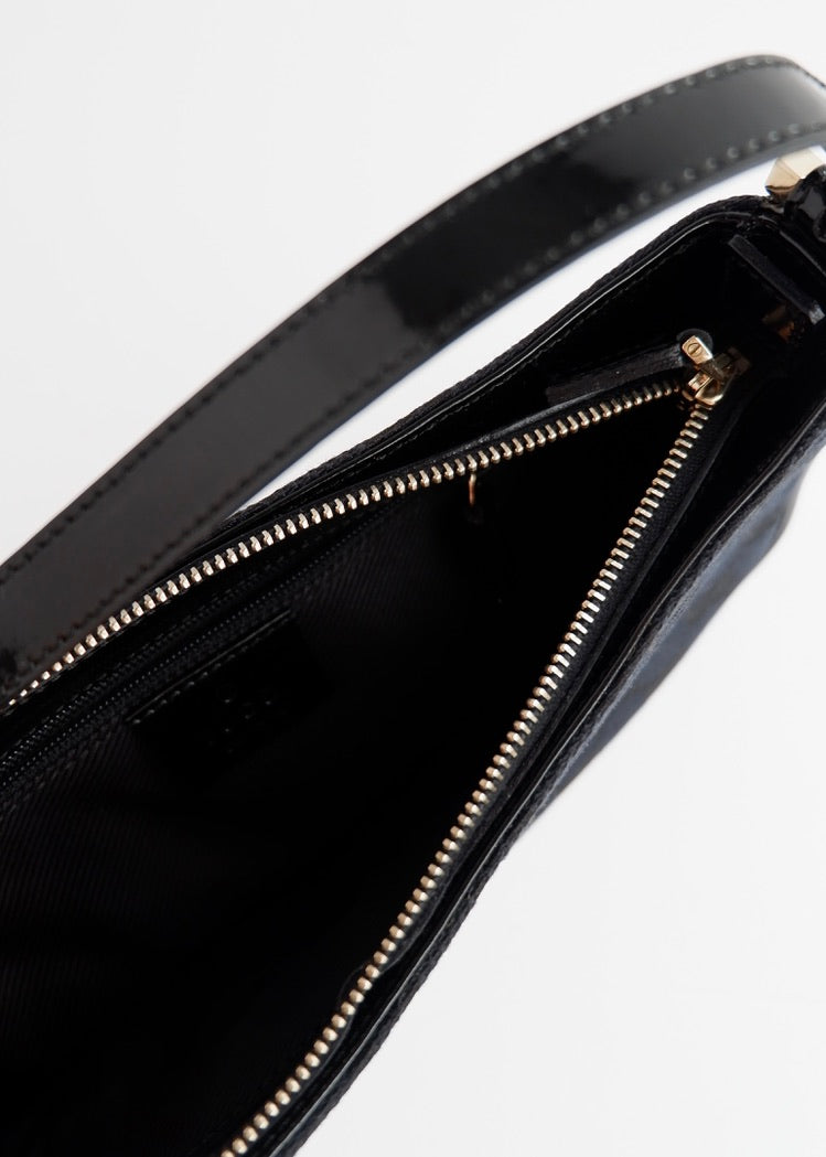Authentic Preowned Gucci Black GG Canvas Patent Leather Shoulder Bag