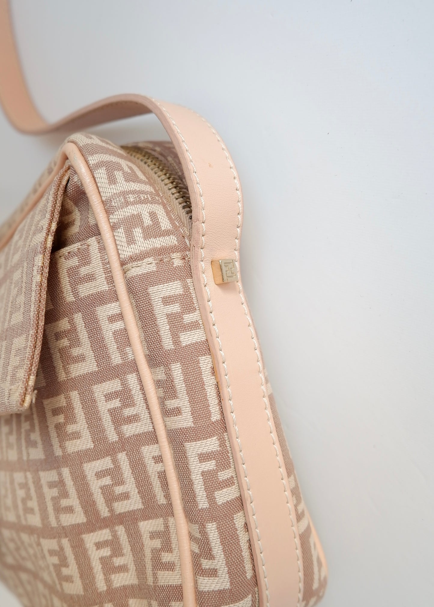 Authentic Preowned Fendi Pink Zucchino Canvas/ Leather Crossbody Bag