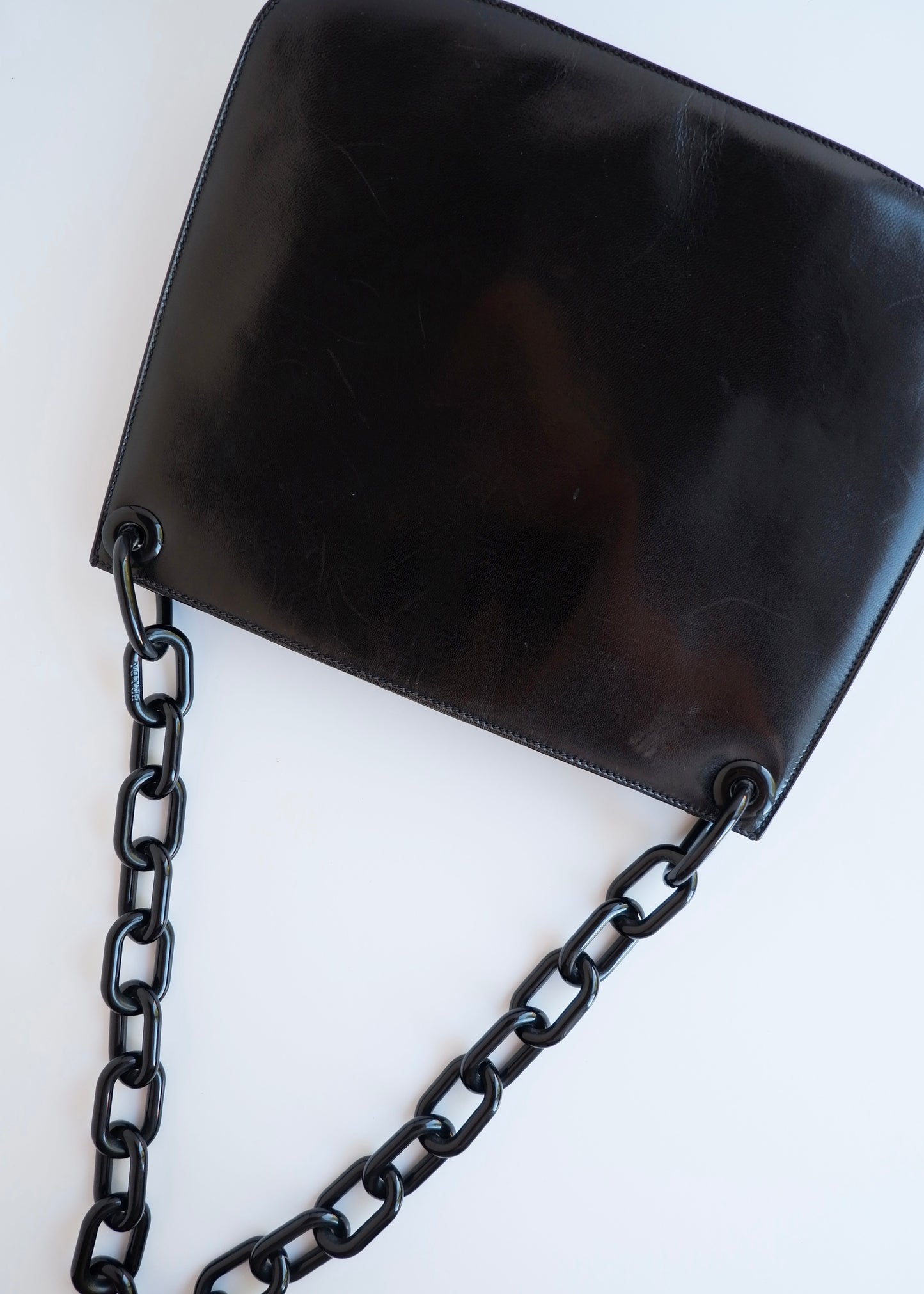 Authentic Preowned Vintage Prada Black Patent Leather Long Chain Shoulder Bag