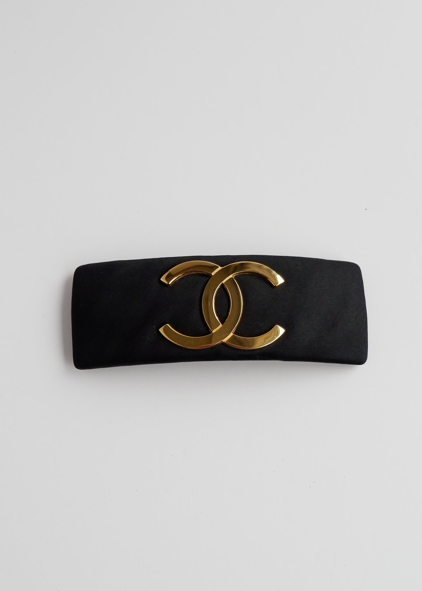 Authentic Preowned Chanel Black Satin Gold CC Logo Hair Beret