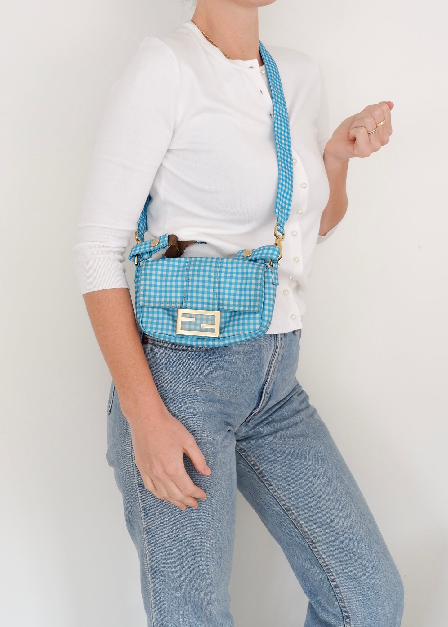 Authentic Preowned Fendi Blue Gingham Nylon Two Way Bag