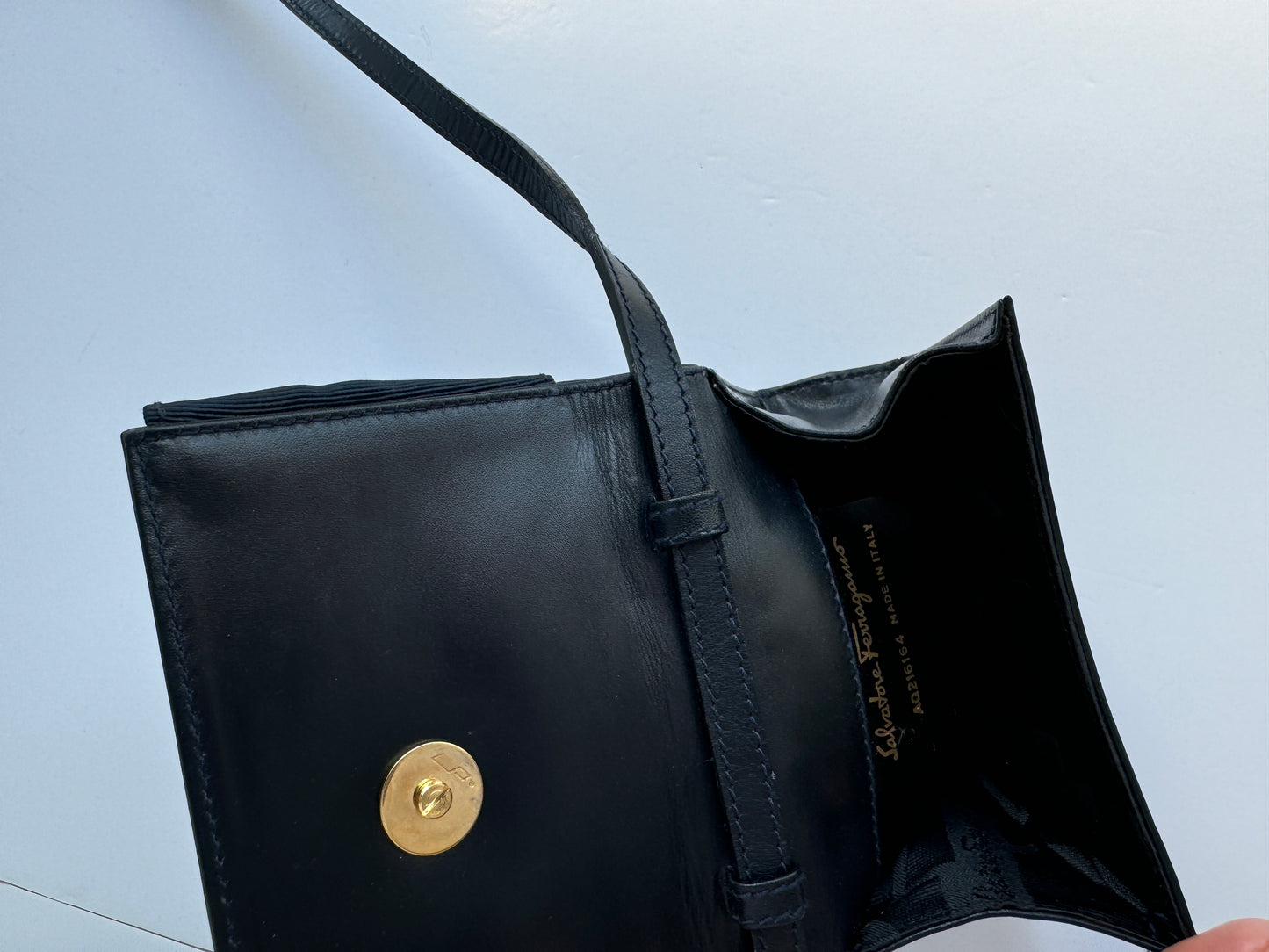 Authentic Preowed Ferragmo Navy Leather Micro Crossbody Bag