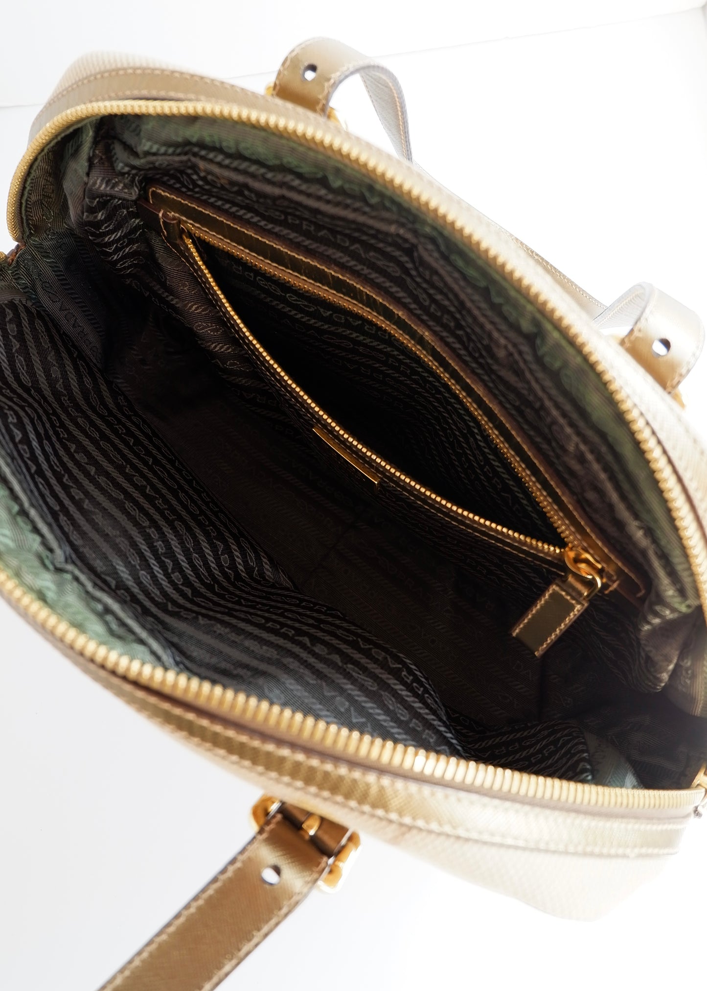 Authentic Preowned Prada Beige/ Gold St. Rose Bauletto Bag