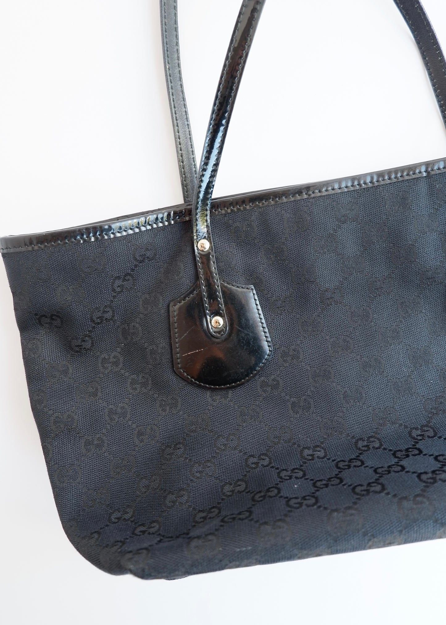 Authentic Preowned Gucci Black GG Canvas/Patent Leather Tote Bag