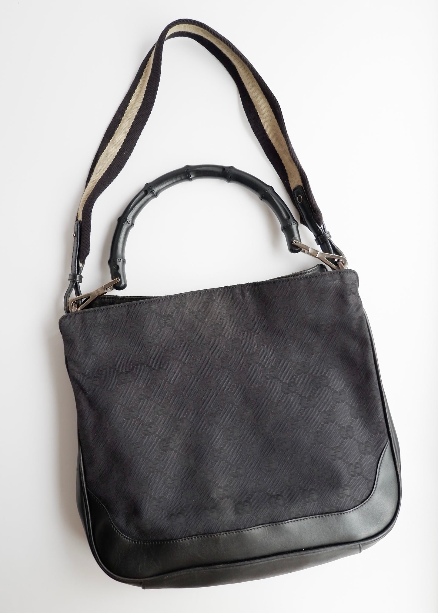 Authentic Preowned Gucci Black GG Canvas Two Strap Shoulder Bag