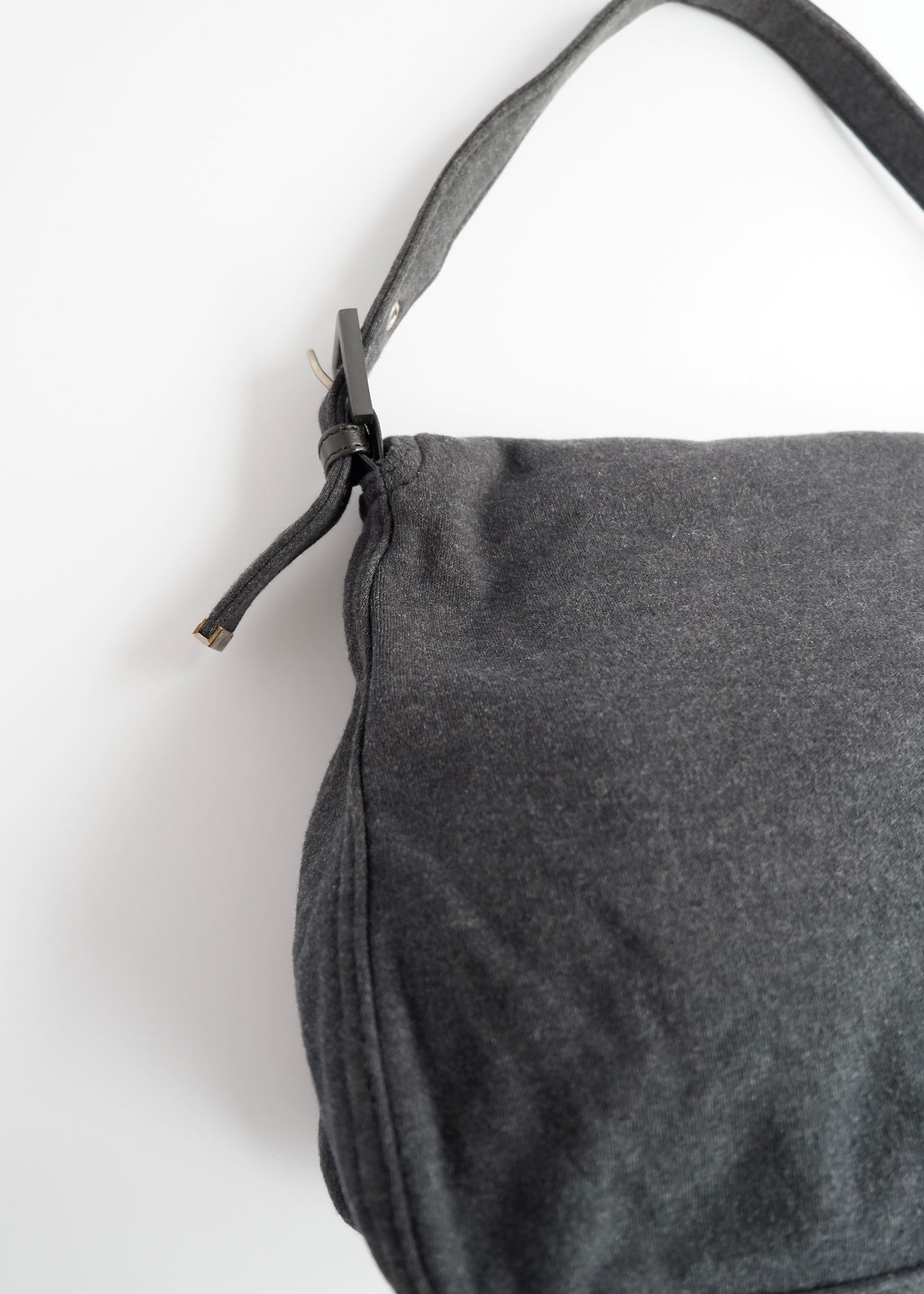 Authentic Preowned Fendi Dark Grey Cotton Mamma Baguette Shoulder Bag