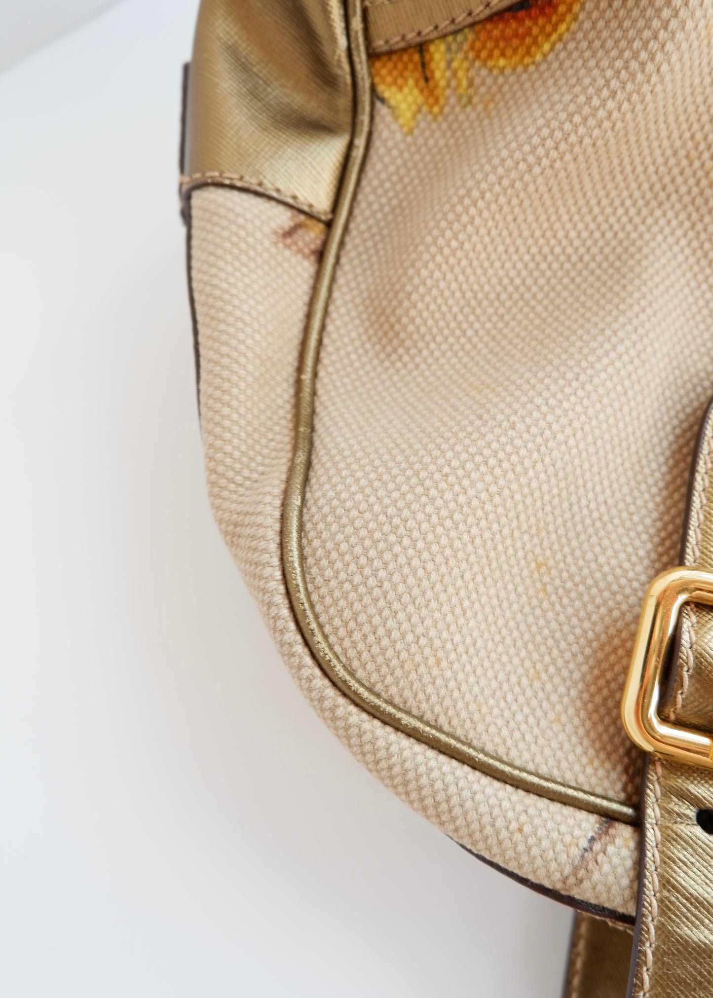 Authentic Preowned Prada Beige/ Gold St. Rose Bauletto Bag