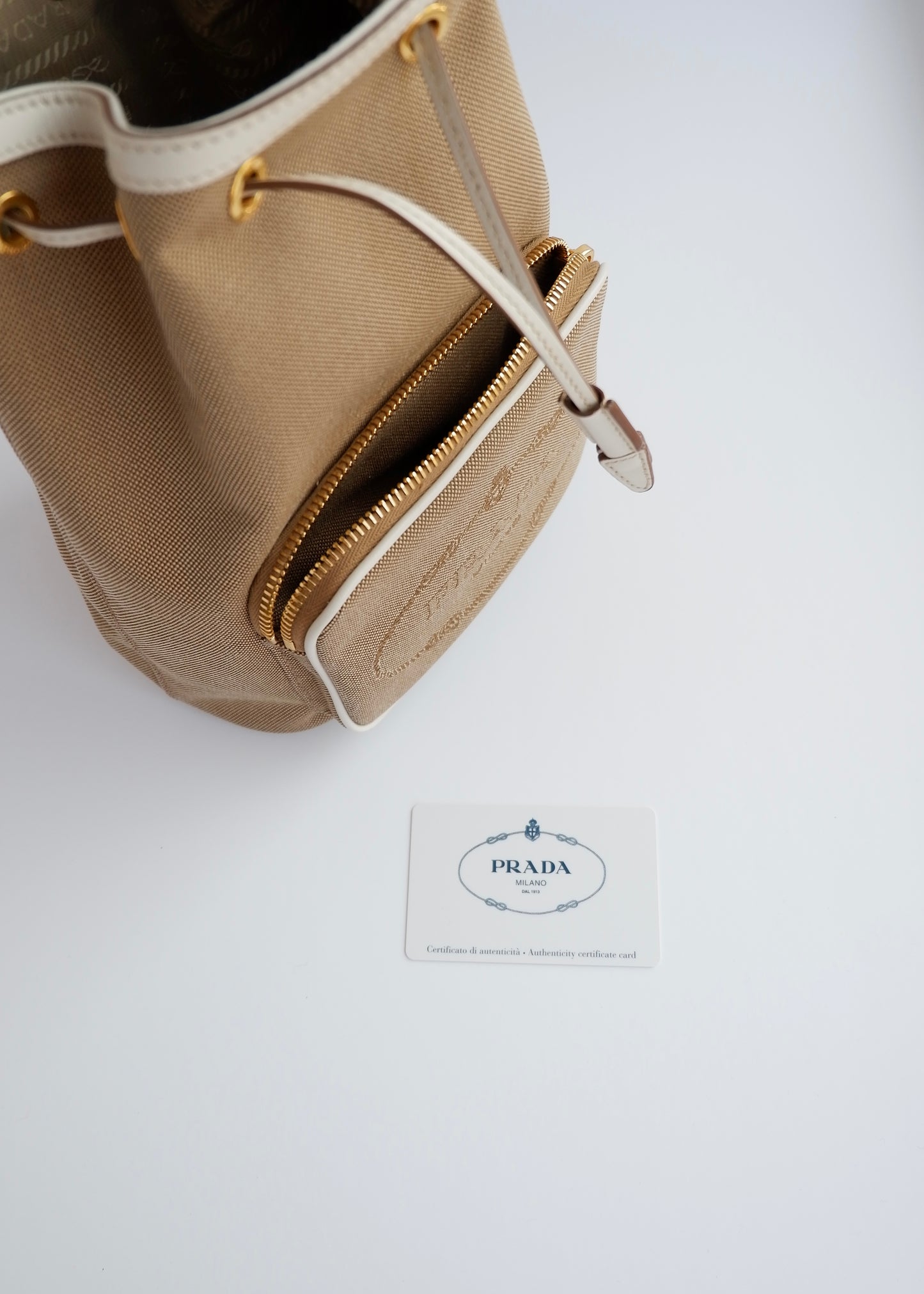 Authentic Preowned Prada Beige Canvas Drawstring Bucket Bag