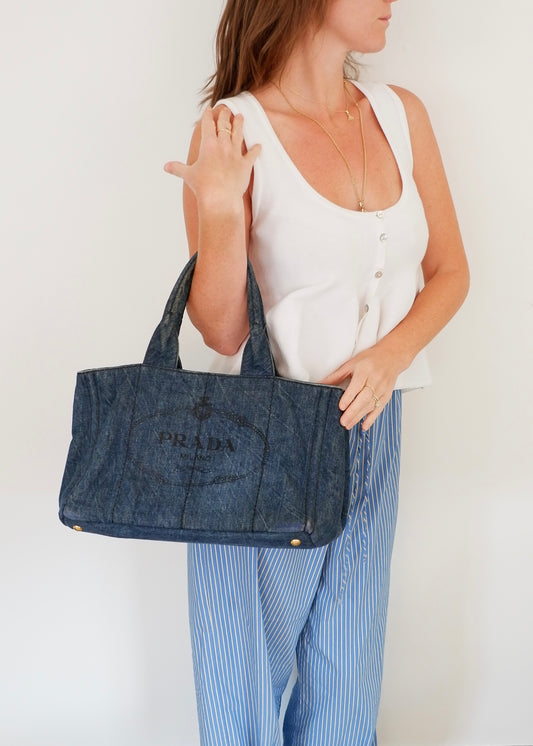 Authentic Preowned Prada Navy Denim Canapa Tote Bag