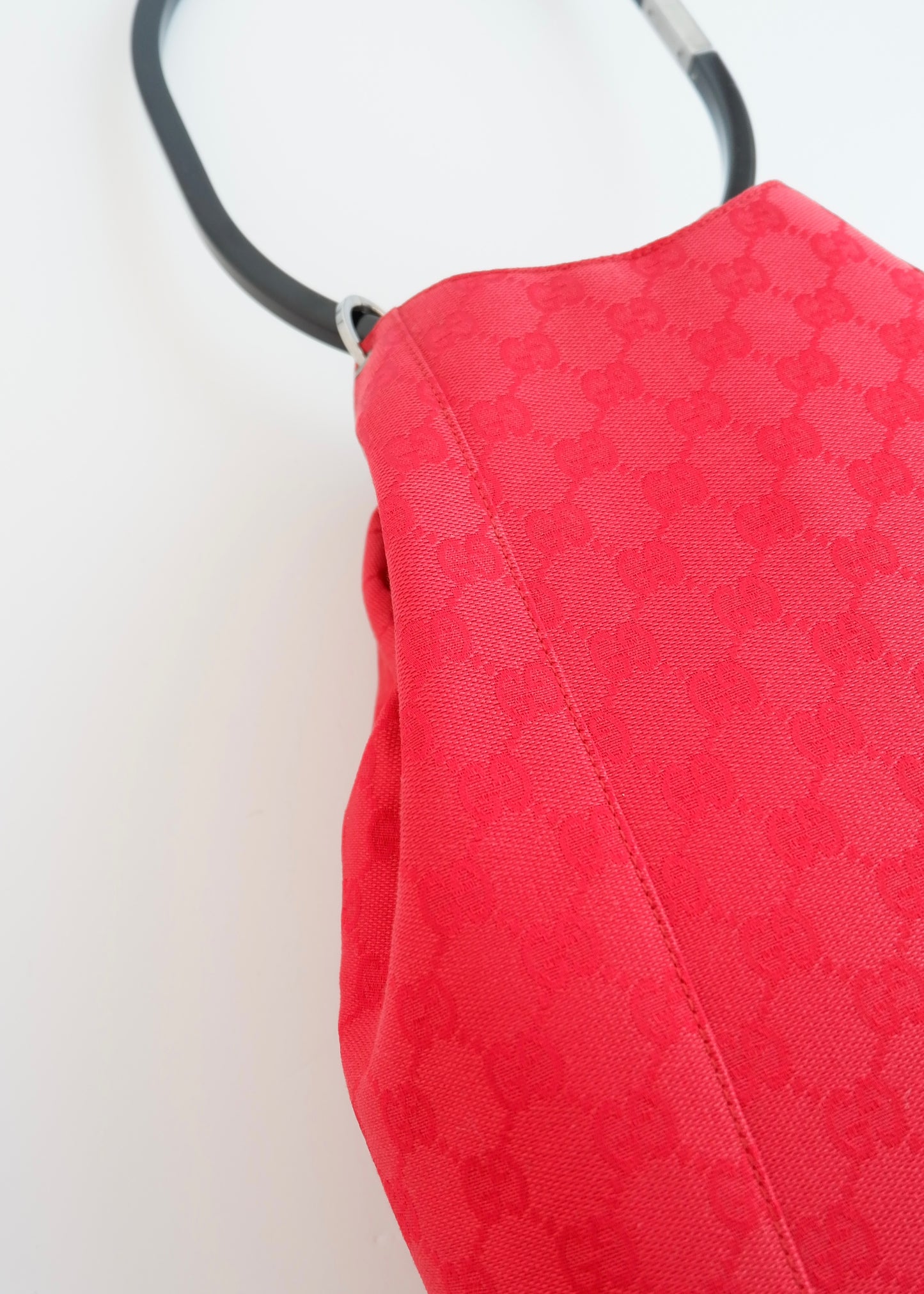 Authentic Preowned Gucci Red GG Canvas Hoop Shoulder Bag