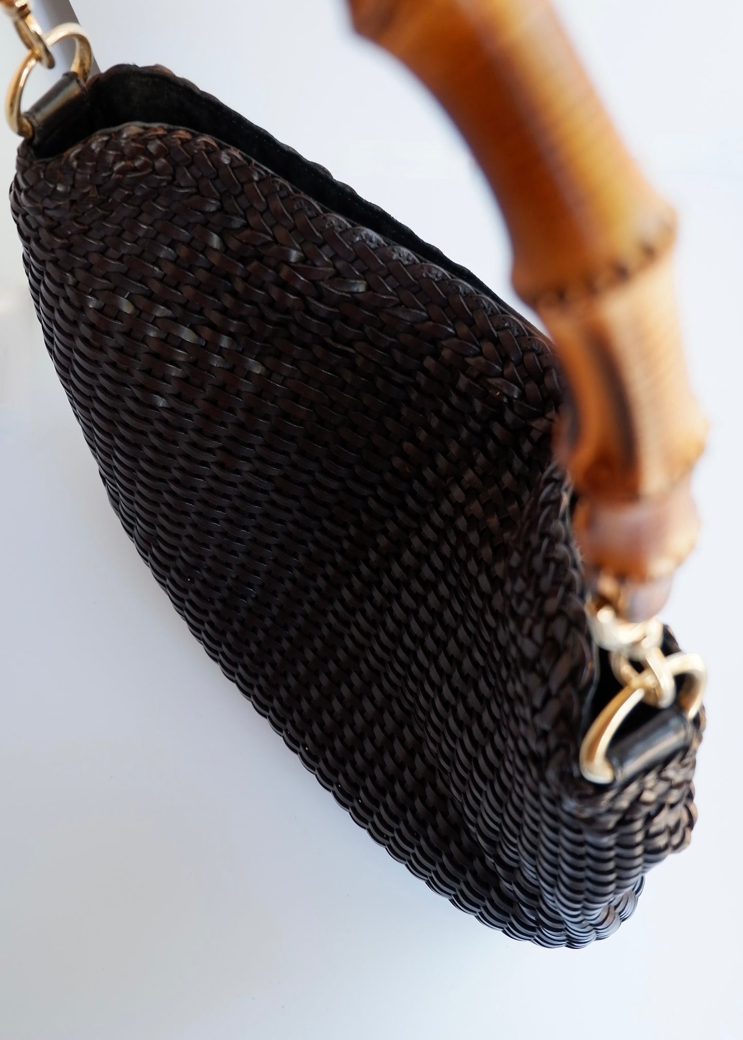 Authentic Preowned Gucci Brown Woven Leather Bamboo Hobo Shoulder Bag