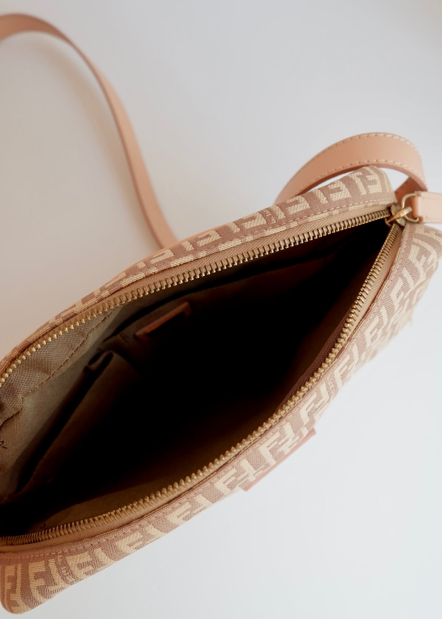 Authentic Preowned Fendi Pink Zucchino Canvas/ Leather Crossbody Bag