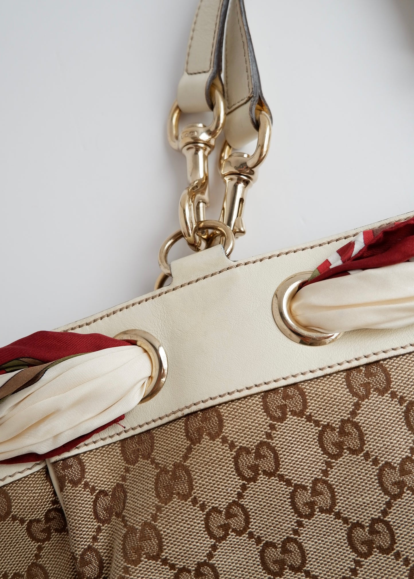 Authentic Preowned Gucci White GG Canvas/ Scarf Detail Handbag