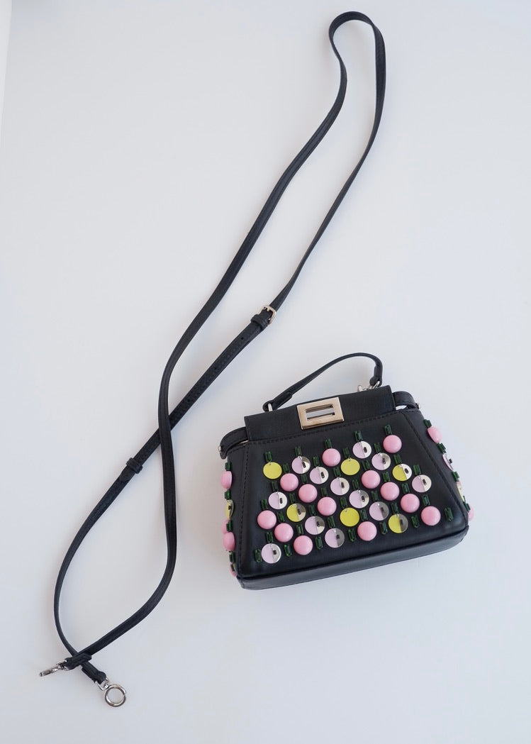 Authentic Preowned Fendi Black Multi Color Beaded Micro Peekaboo handbag