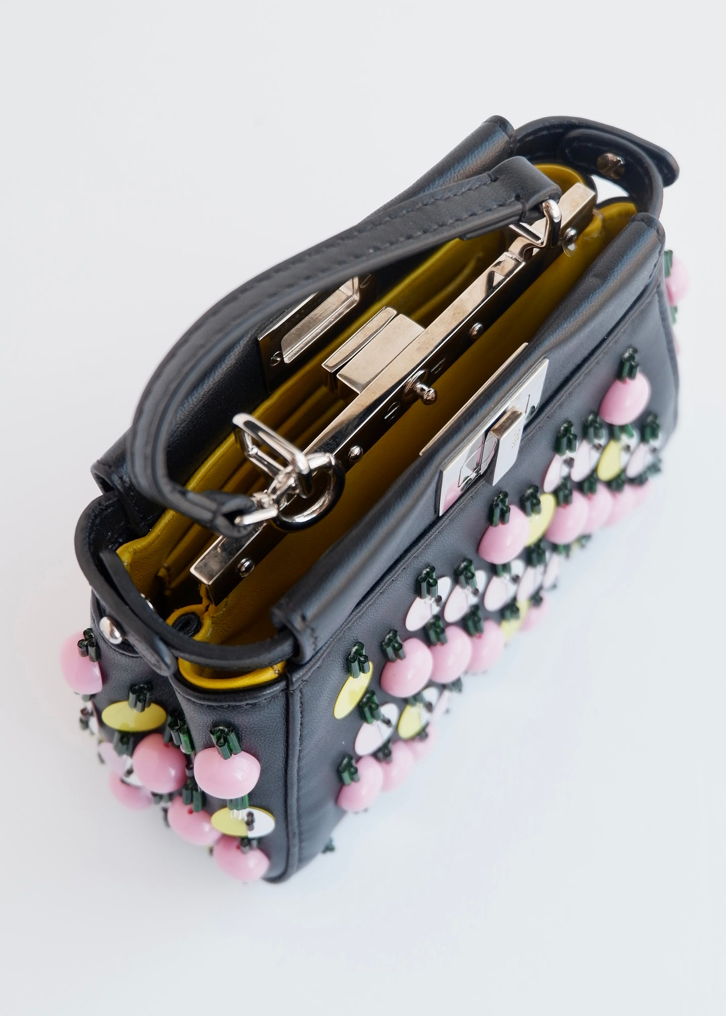 Authentic Preowned Fendi Black Multi Color Beaded Micro Peekaboo handbag