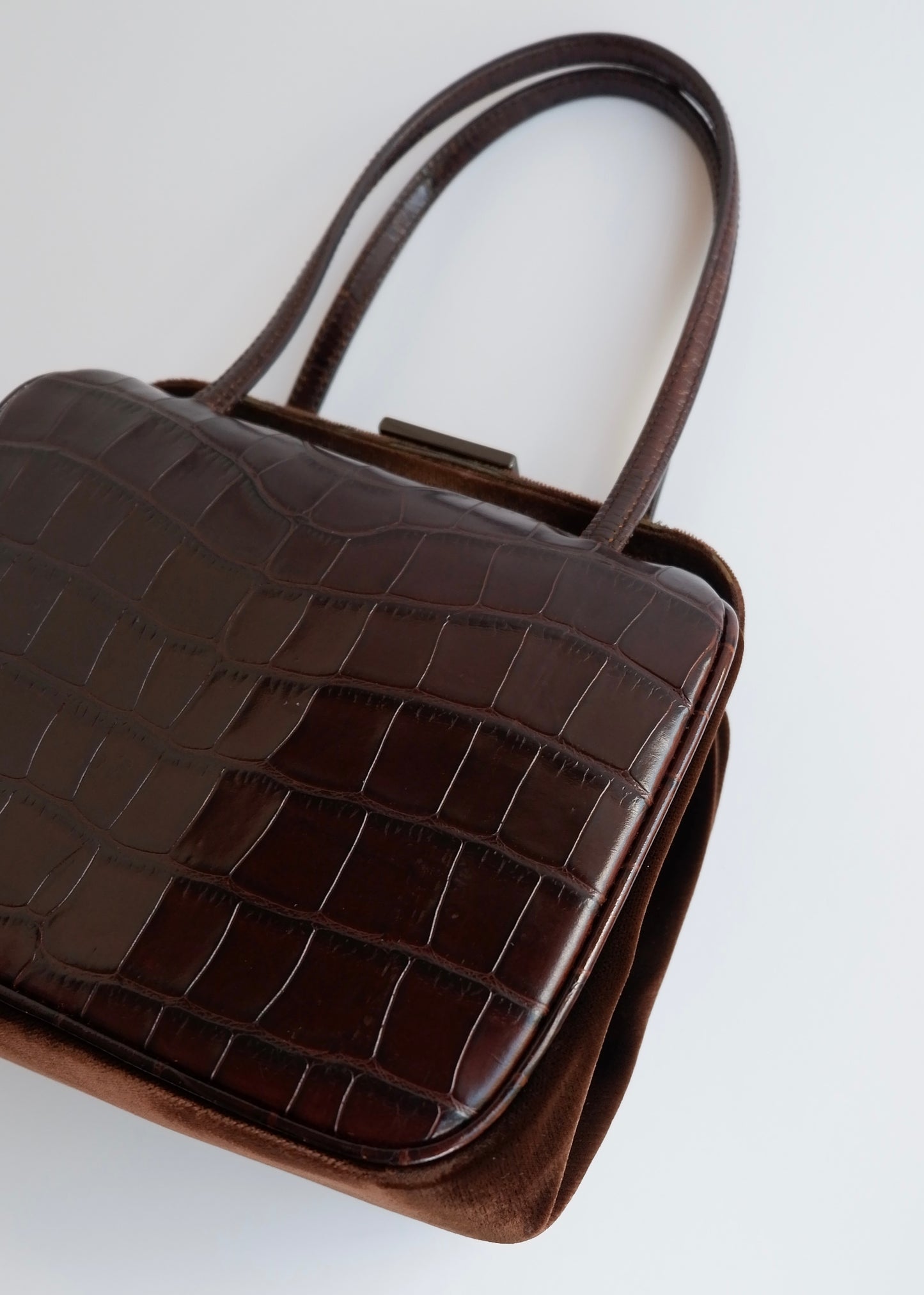Authentic Preowned Vintage Prada Brown Leather/Velvet Top Handle Bag