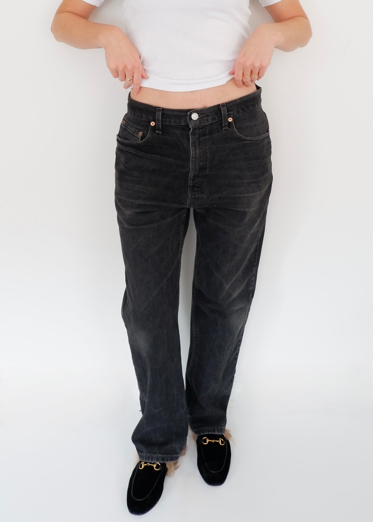 Levis Vintage Black 505 Straight Leg Jeans - 34