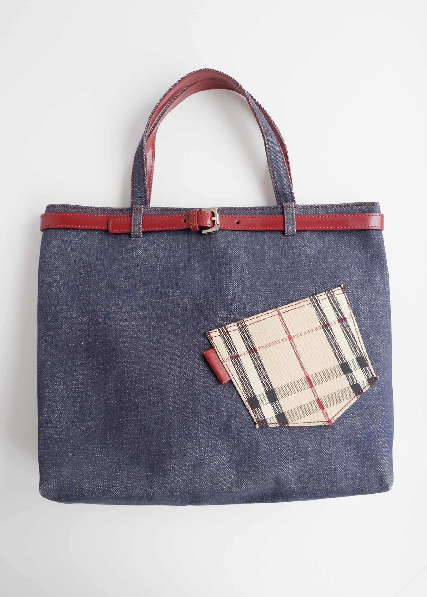 Authentic Preowned Vintage Burberry Novacheck Denim Pocket Tote