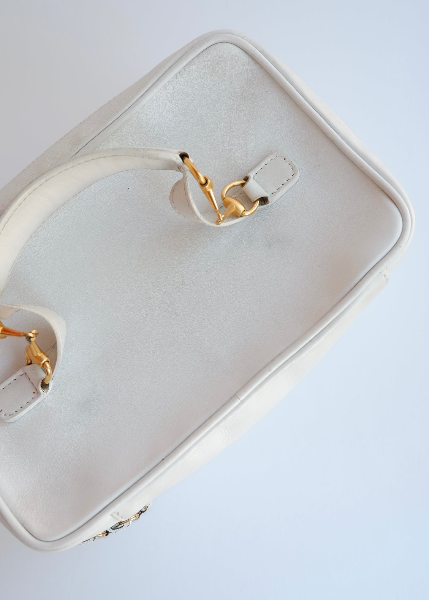 Authentic Preowned Vintage Gucci White Leather Horsebit Vanity Case