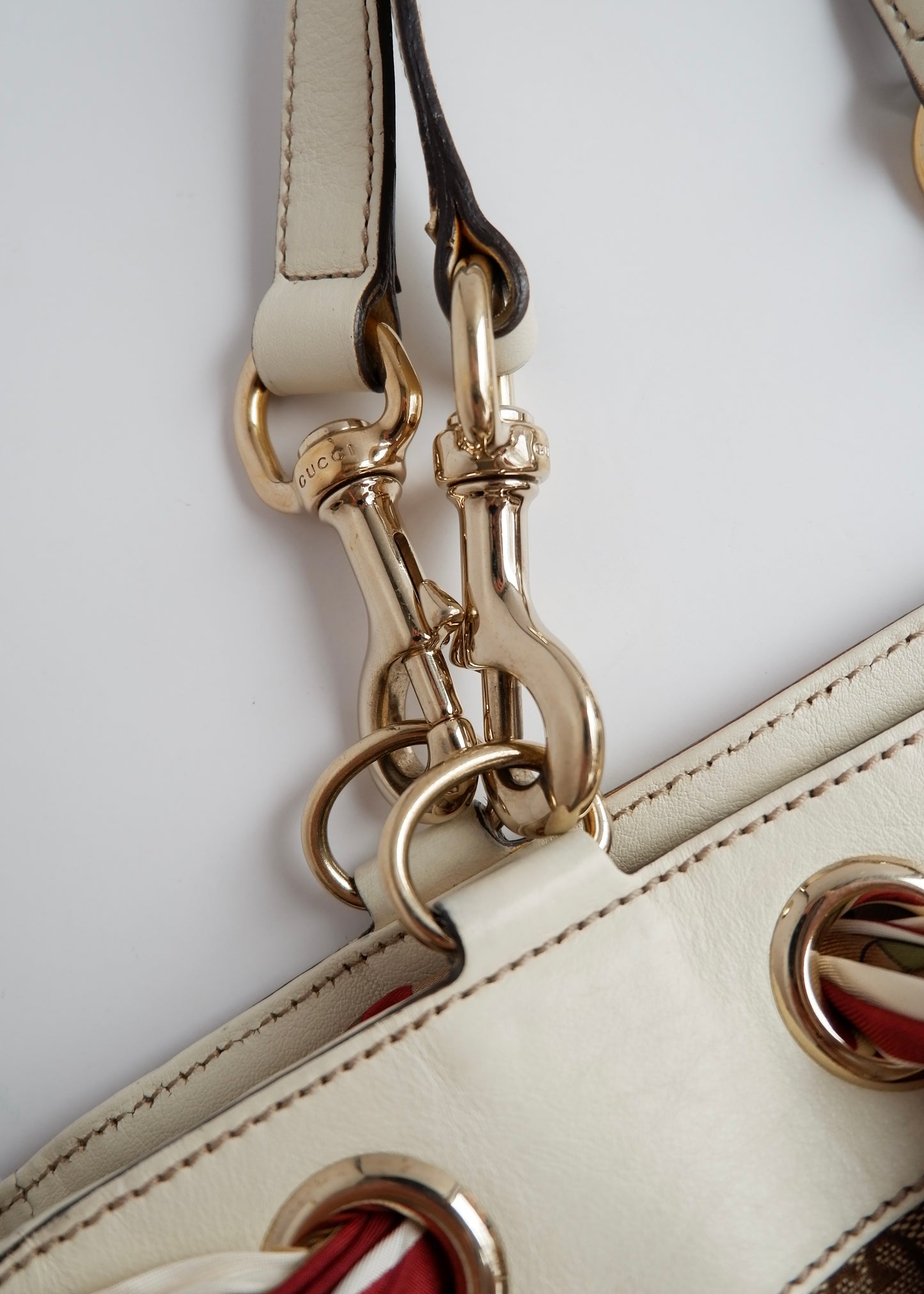 Authentic Preowned Gucci White GG Canvas/ Scarf Detail Handbag