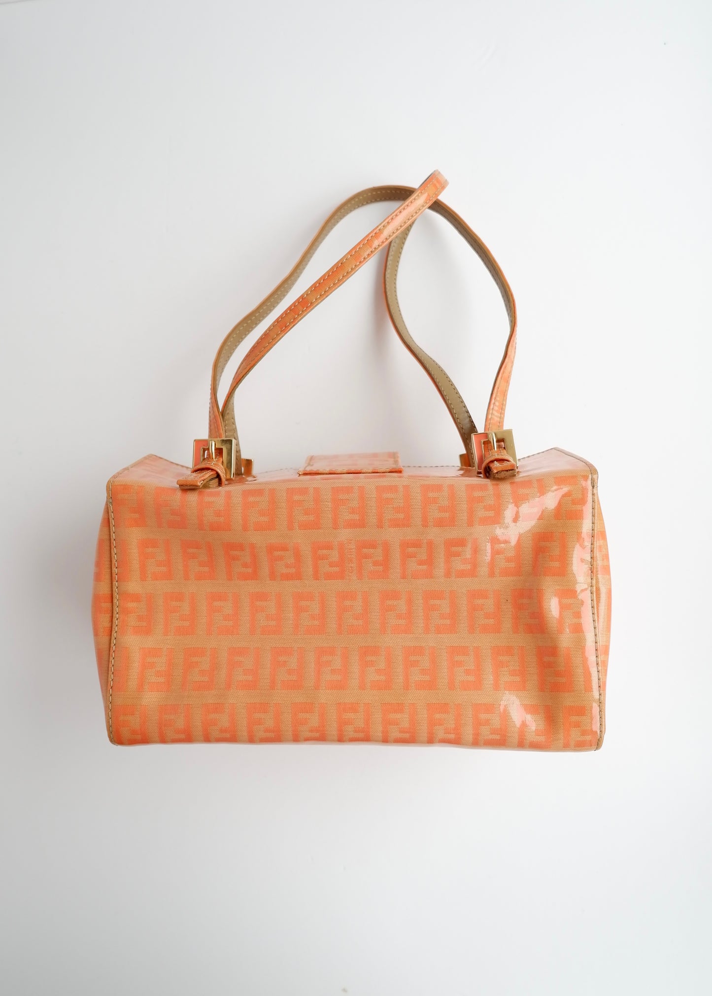 Authentic Preowned Vintage Fendi Orange Zucchino Coated Canvas Shoulder Bag