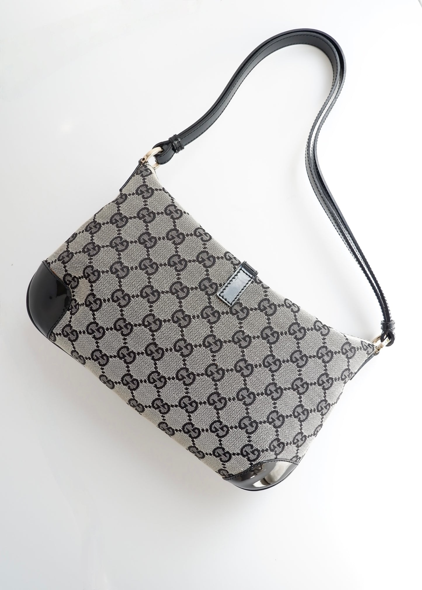 Authentic Preowned Gucci Black GG Canvas/ Patent Leather Shoulder Bag