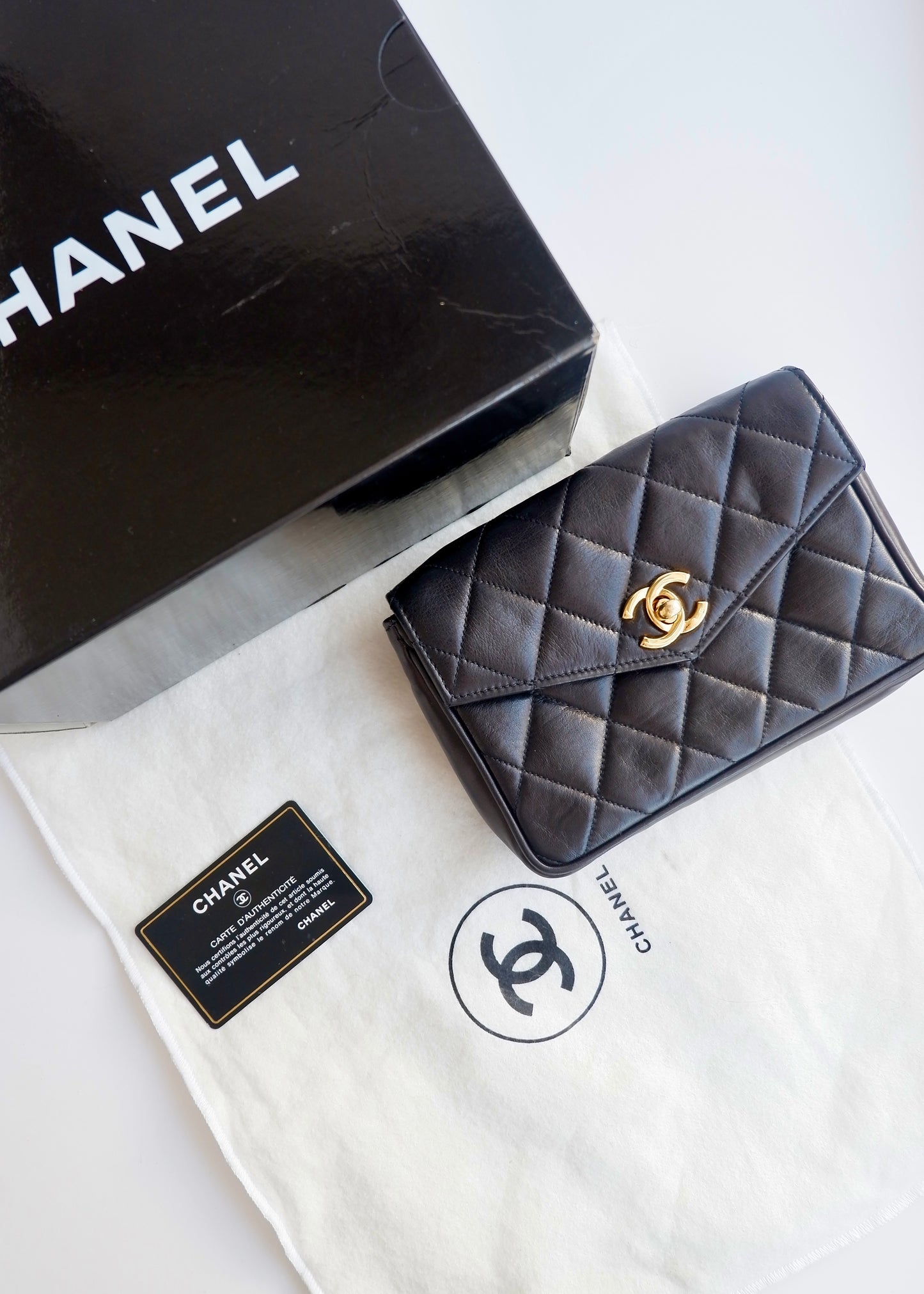 Authentic Preowned Vintage Chanel Black Lambskin Belt Bag GHW