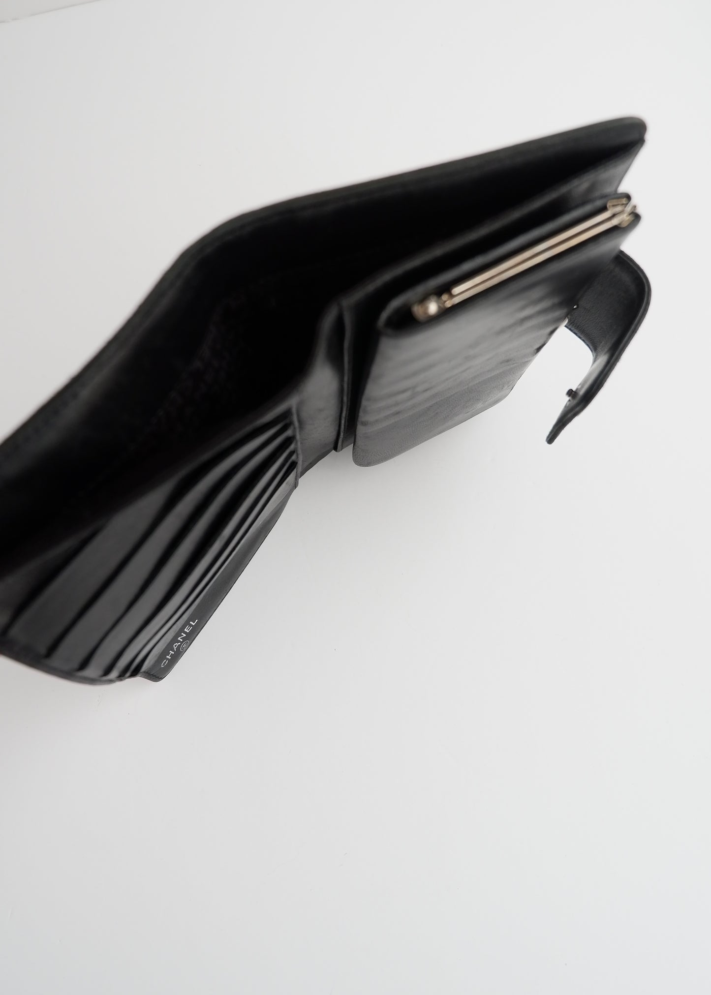 Authentic Preowned Chanel Black Lambskin Long Fold Wallet