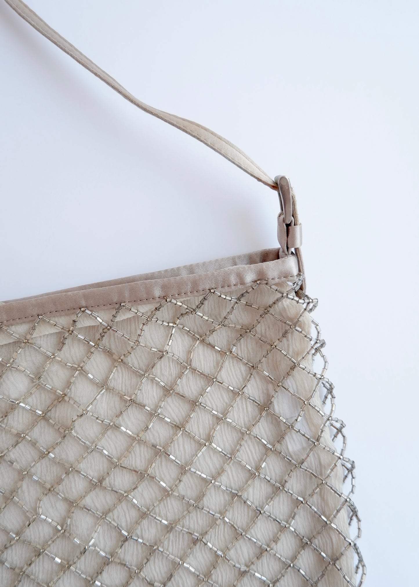 Authentic Preowned Prada Champagne Satin Beaded Shoulder Bag