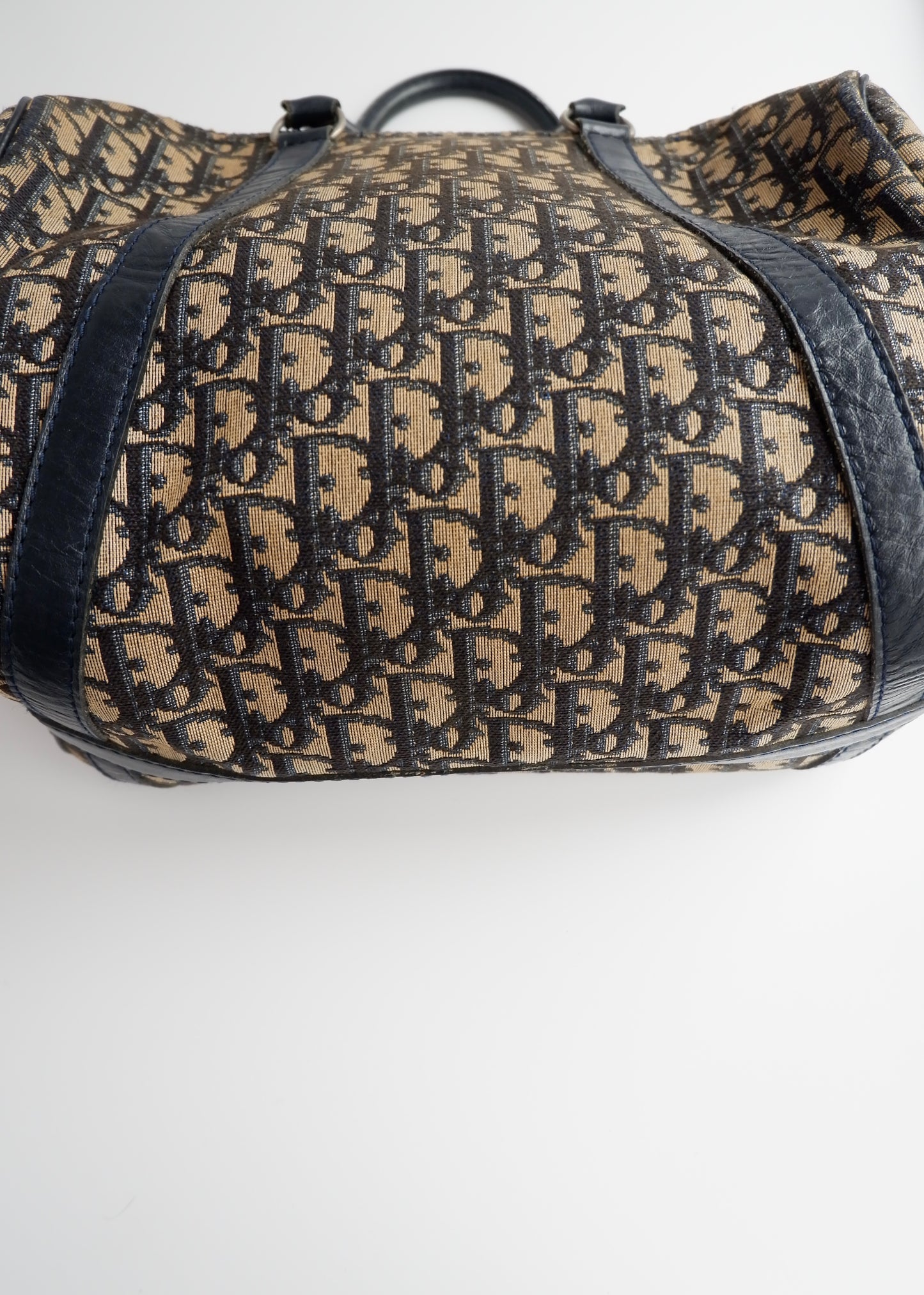 Authentic Preowned Vintage Dior Navy Trotter Canvas Boston Bag