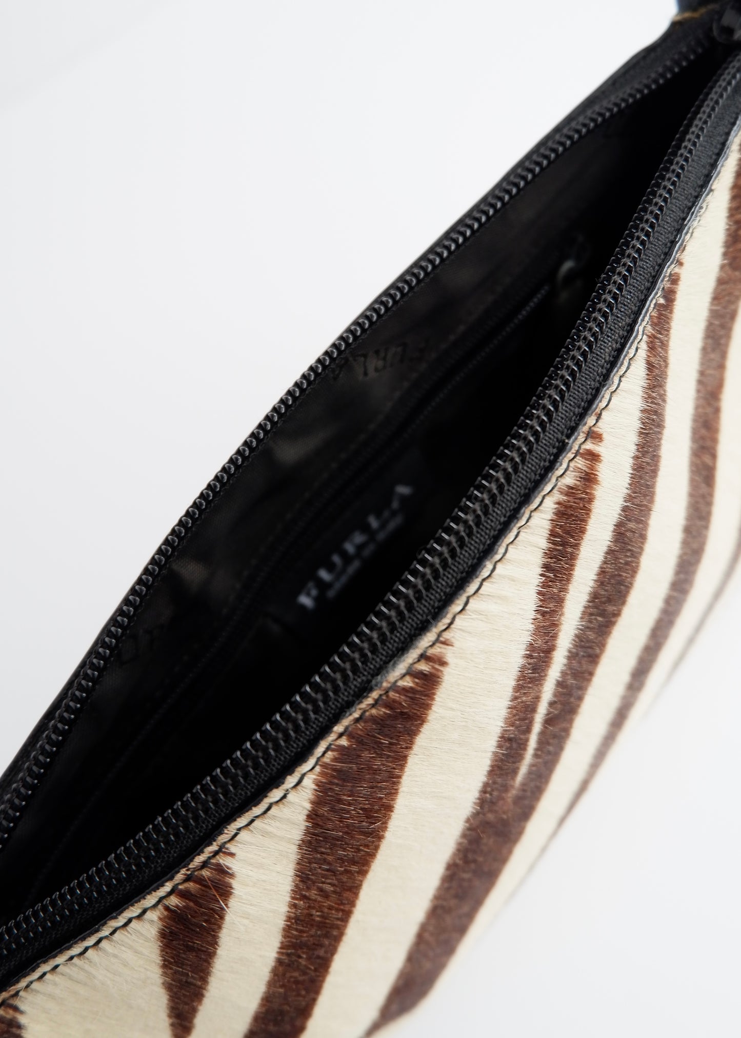 Authentic Preowned Furla Black/Brown/Cream Zebra Print Leather/Pony Hair Bag
