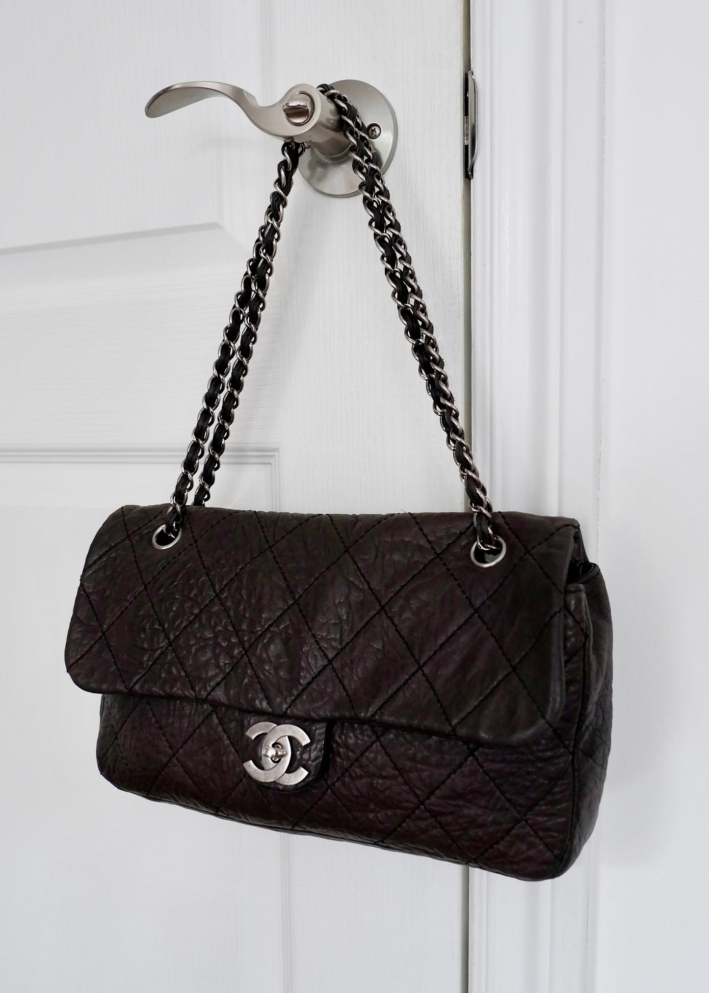 Authentic Preowned Chanel Black Lambskin Elephant Flap Shoulder Bag
