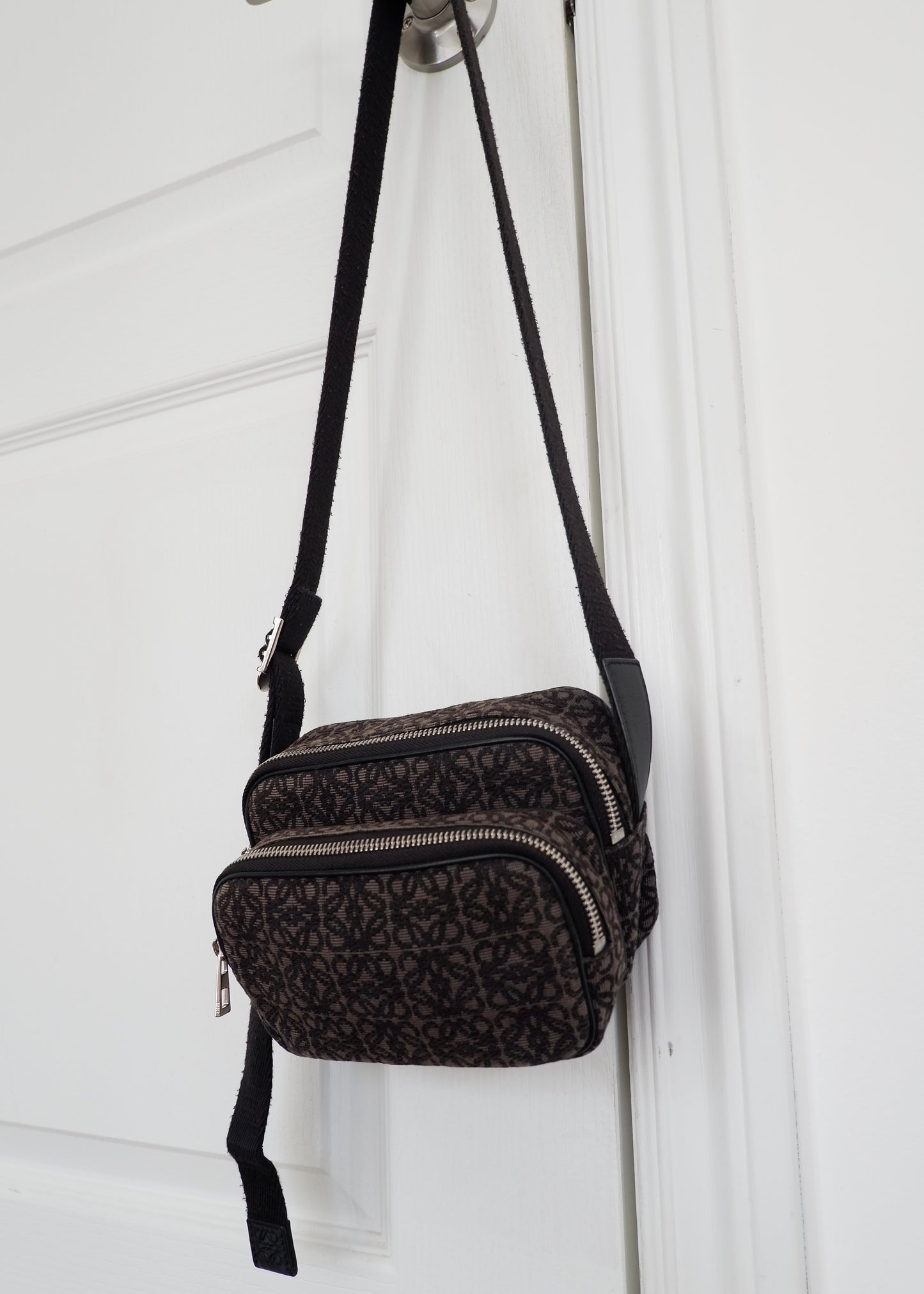 Authentic Preowned Loewe Black Canvas Anagram Crossbody Bag