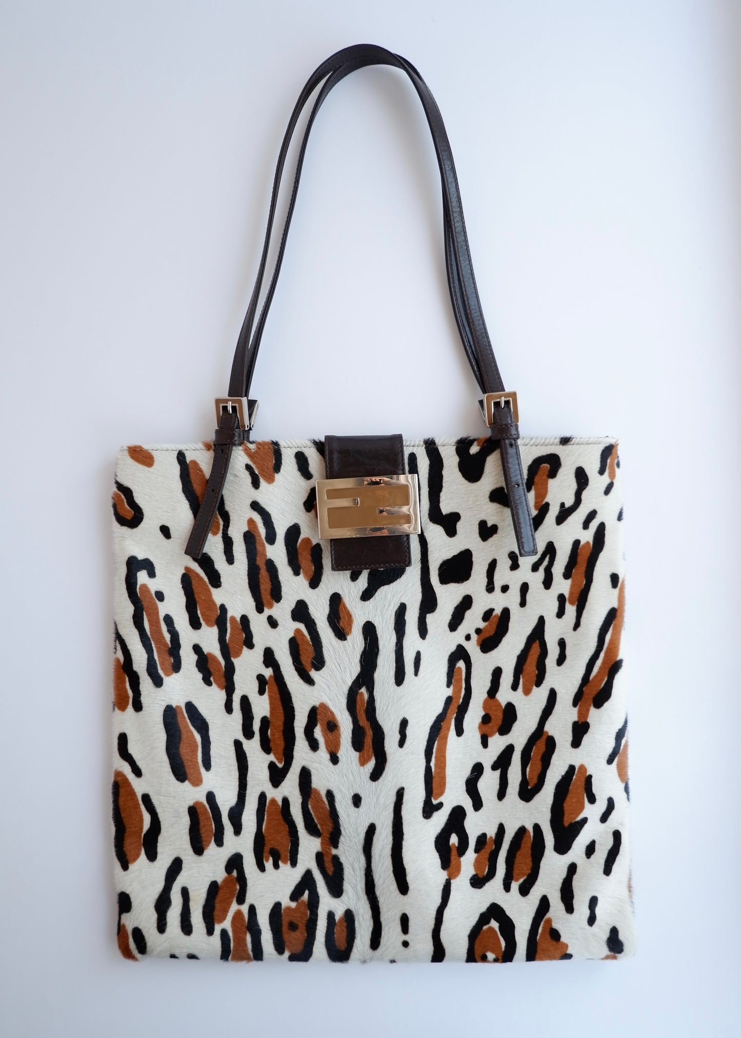 Authentic Preowned Vintage Fendi White Leopard Print Tote Bag