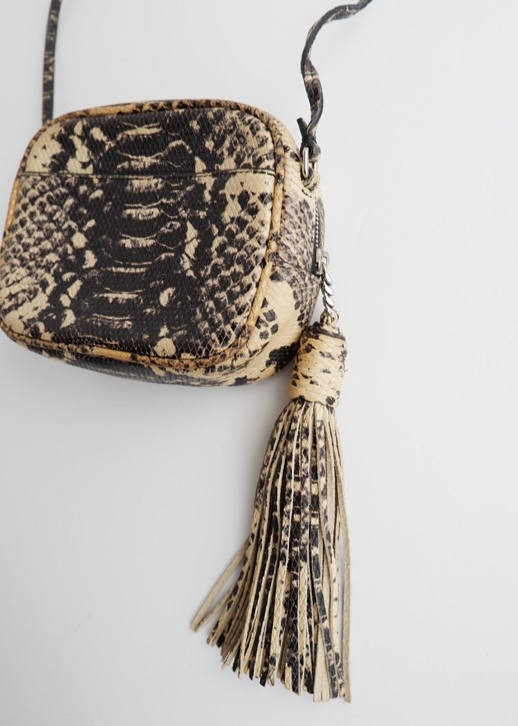 Authentic Preowned Saint Laurent YSL Python Print Small Tassel Crossbody Bag