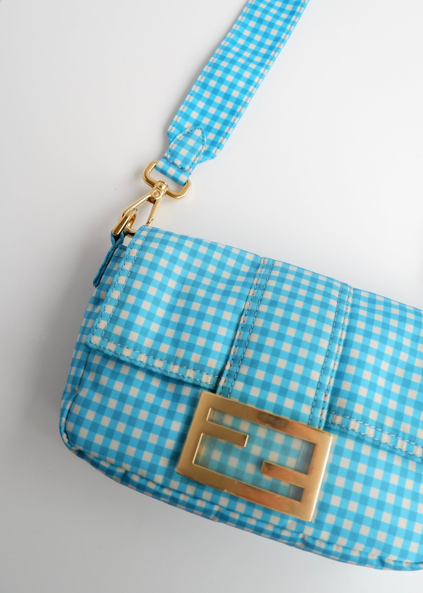 Authentic Preowned Fendi Blue Gingham Nylon Two Way Bag