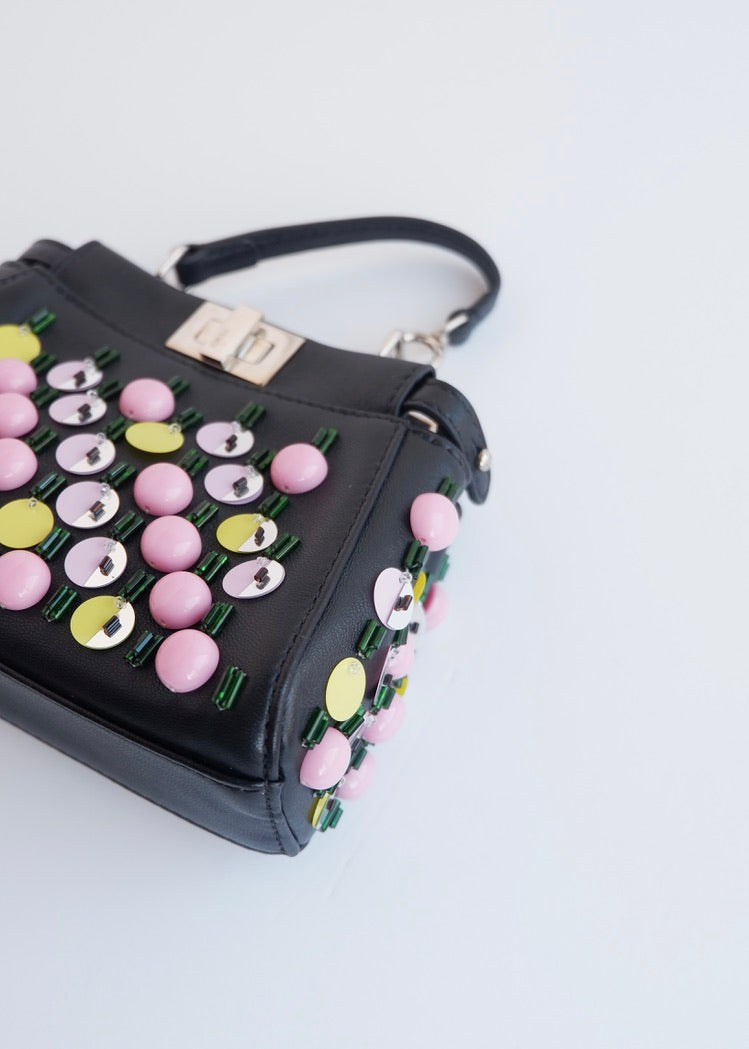 Authentic Preowned Fendi Black Multi Color Beaded Micro Peekaboo handbag